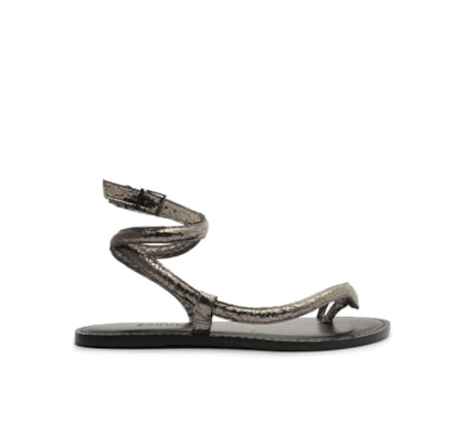 Sandália Feminina Rasteira Metalizada - Preto