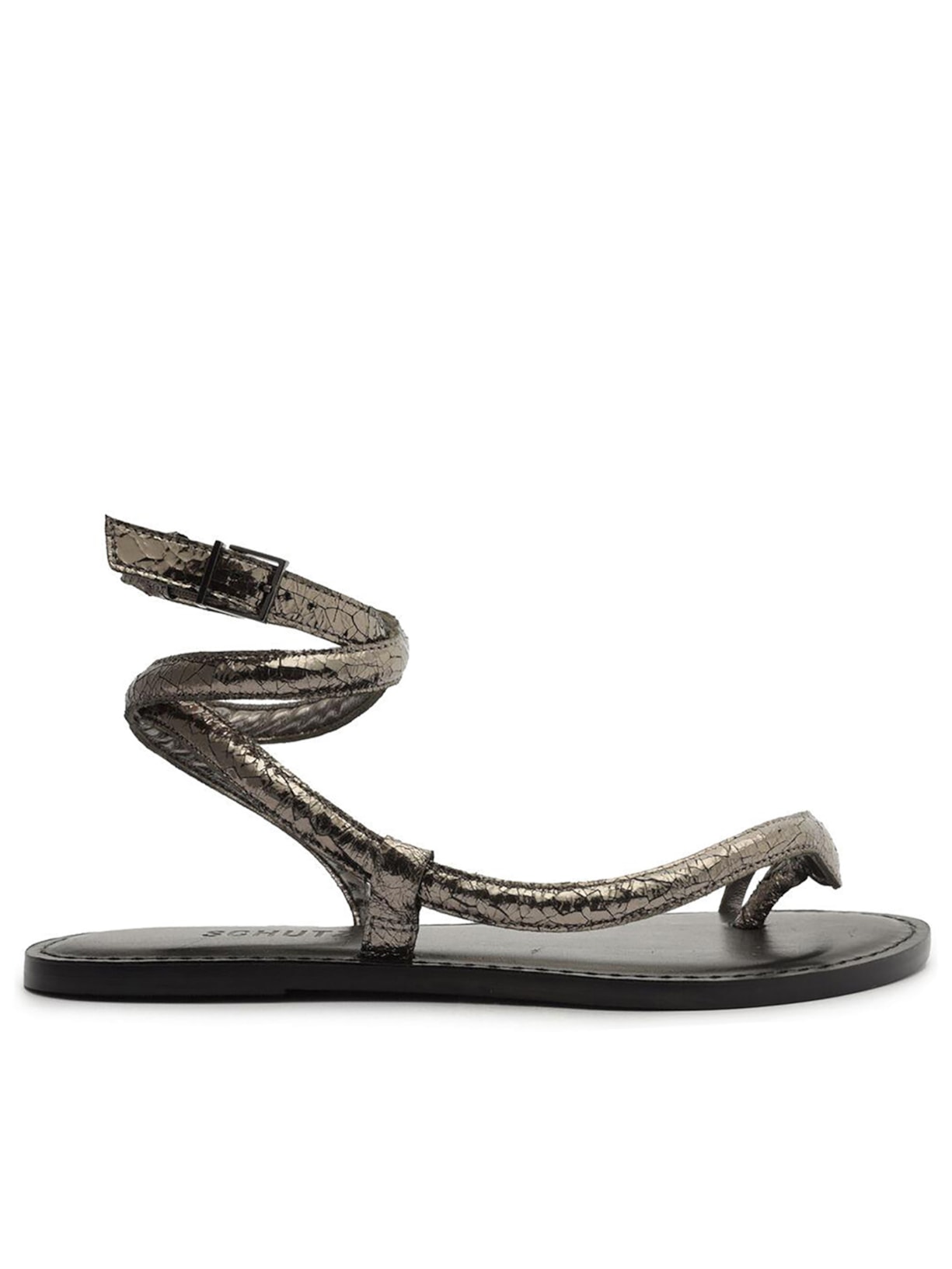 Sandália Feminina Rasteira Metalizada - Preto