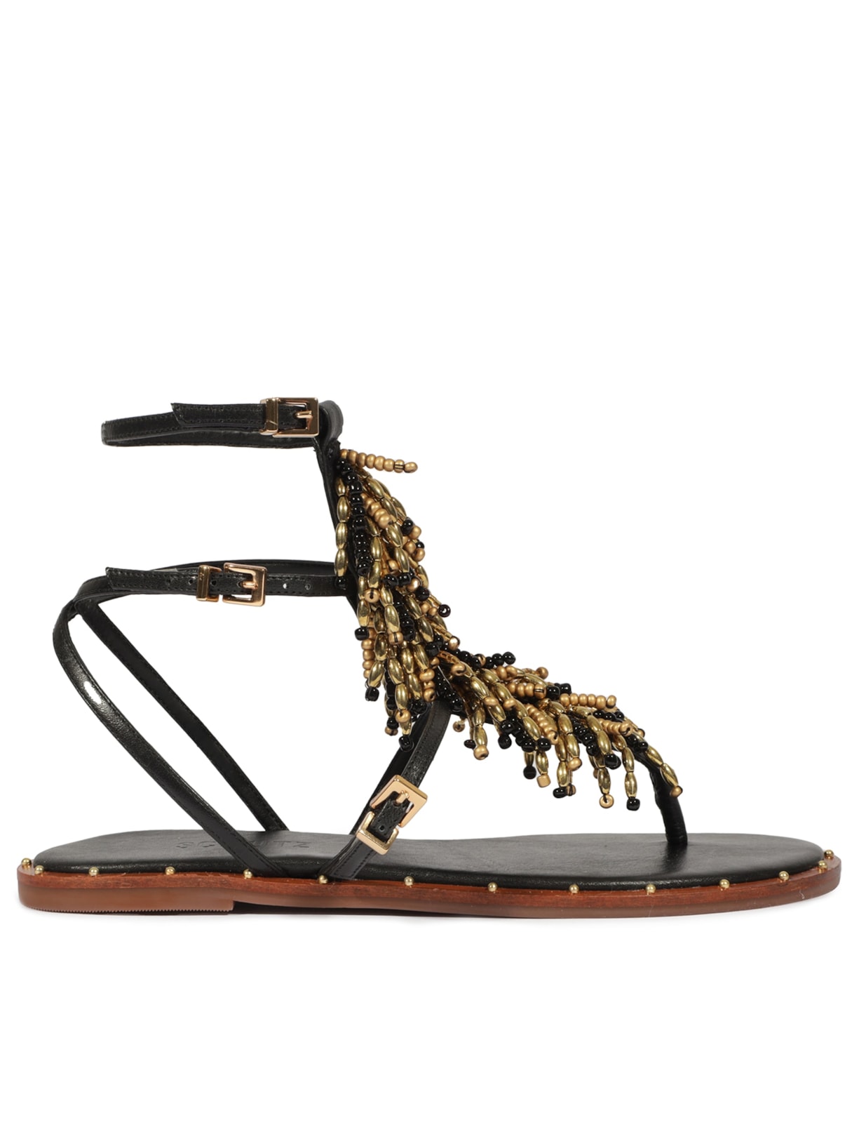 Sandália Feminina Rasteira Miçangas Preto Schutz