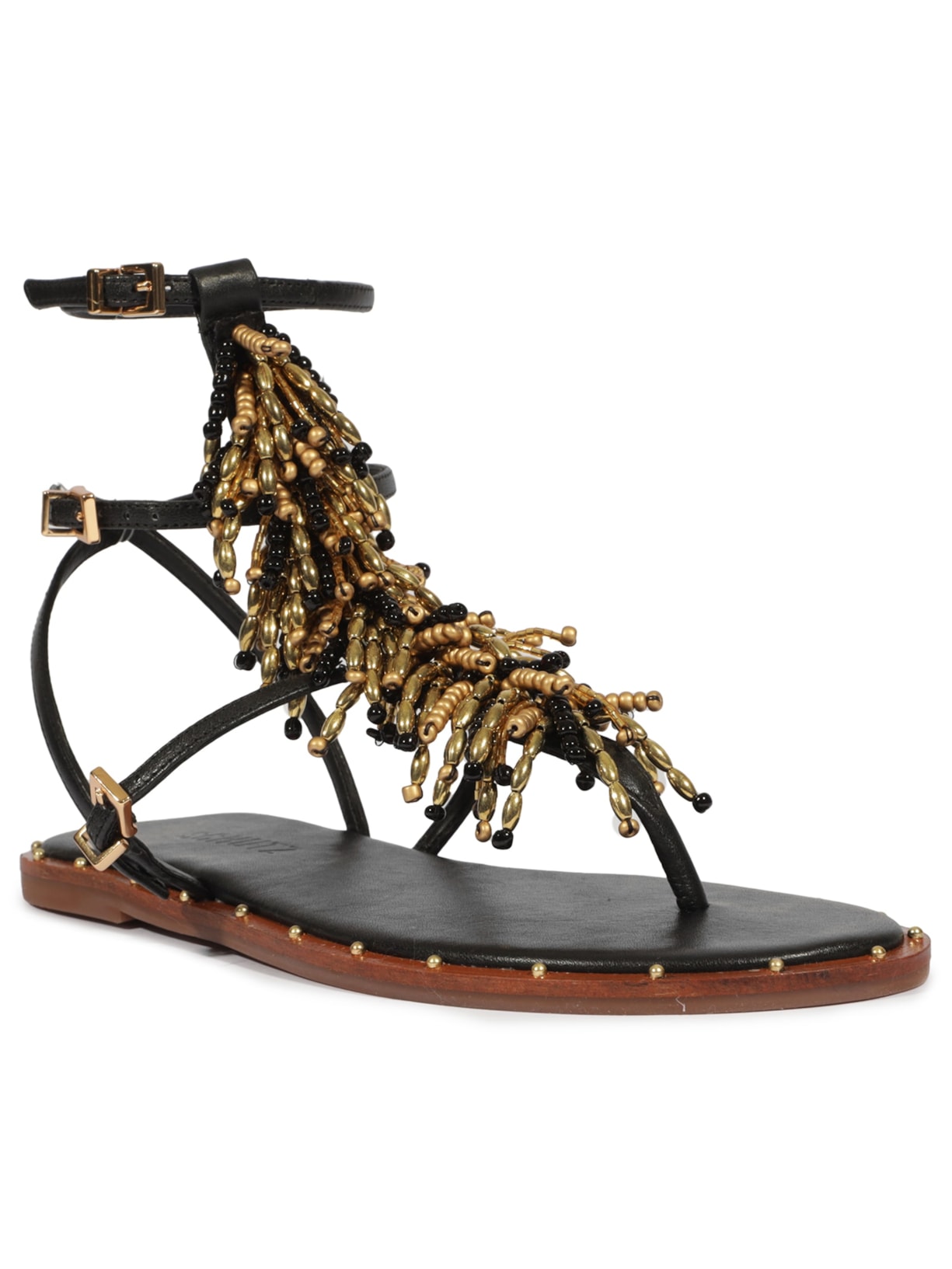 Sandália Feminina Rasteira Miçangas Preto Schutz