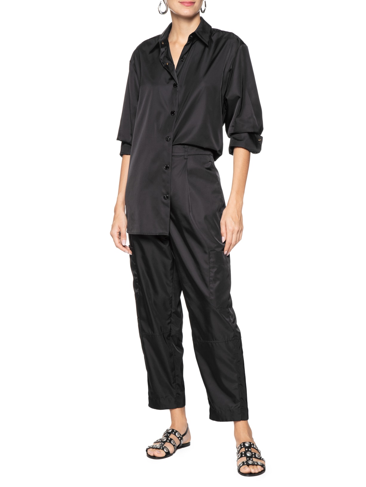 Sandália Feminina Rasteira Mix Esferas Preto Luiza Barcelos