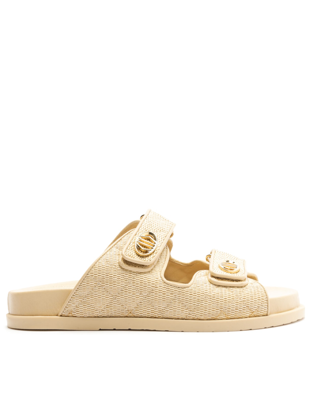 Sandália Feminina Rasteira Palha Matelassê Velcro - Bege