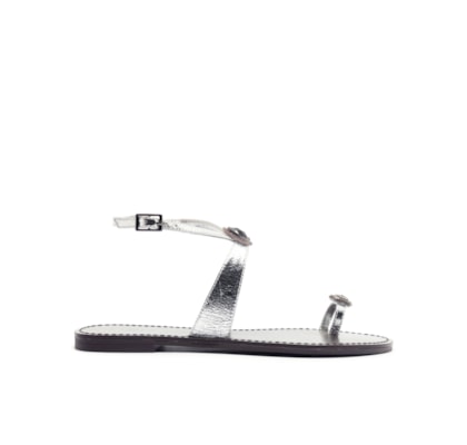 Sandália Feminina Rasteira Pedraria - Prateado