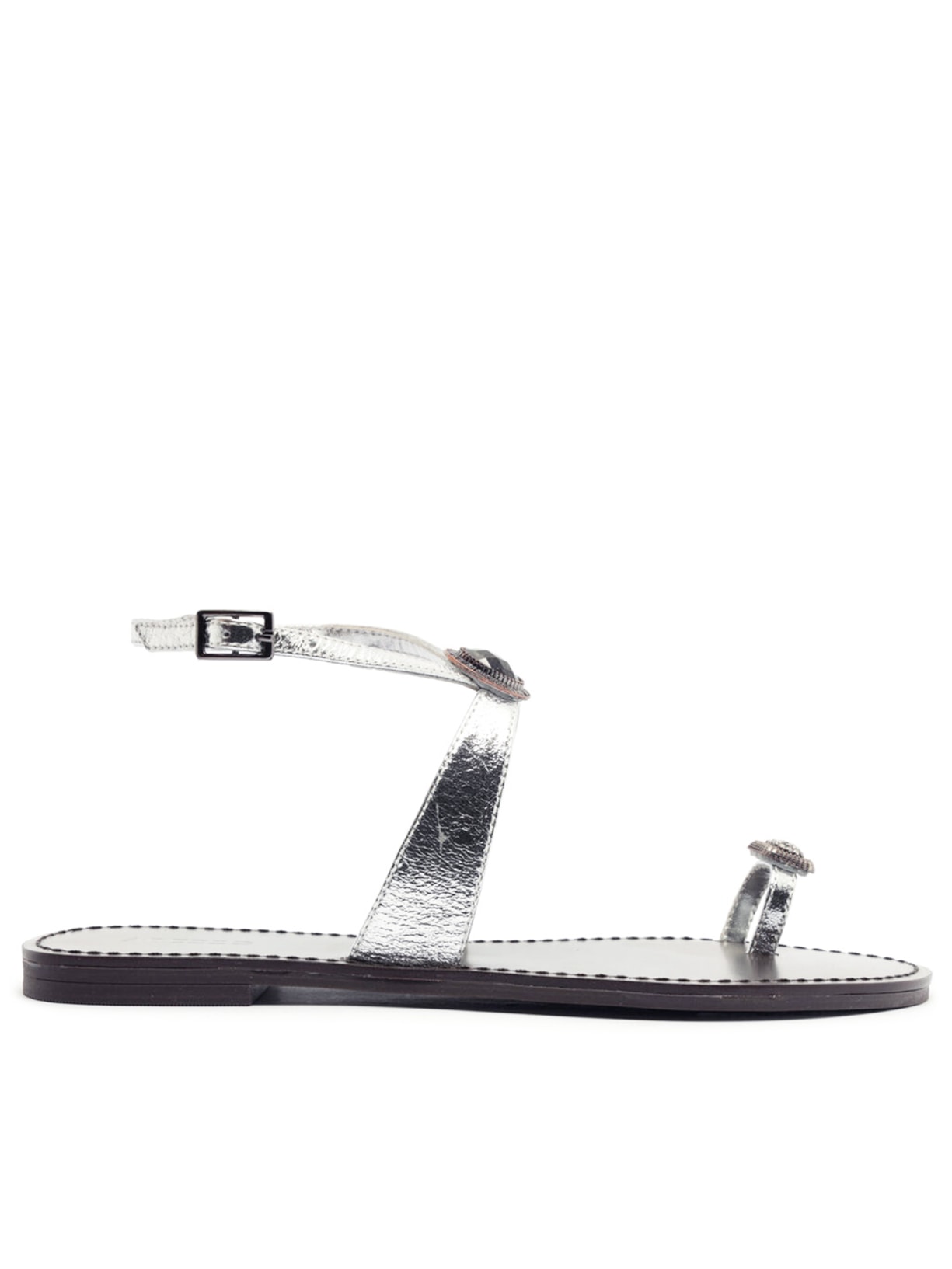 Sandália Feminina Rasteira Pedraria - Prateado