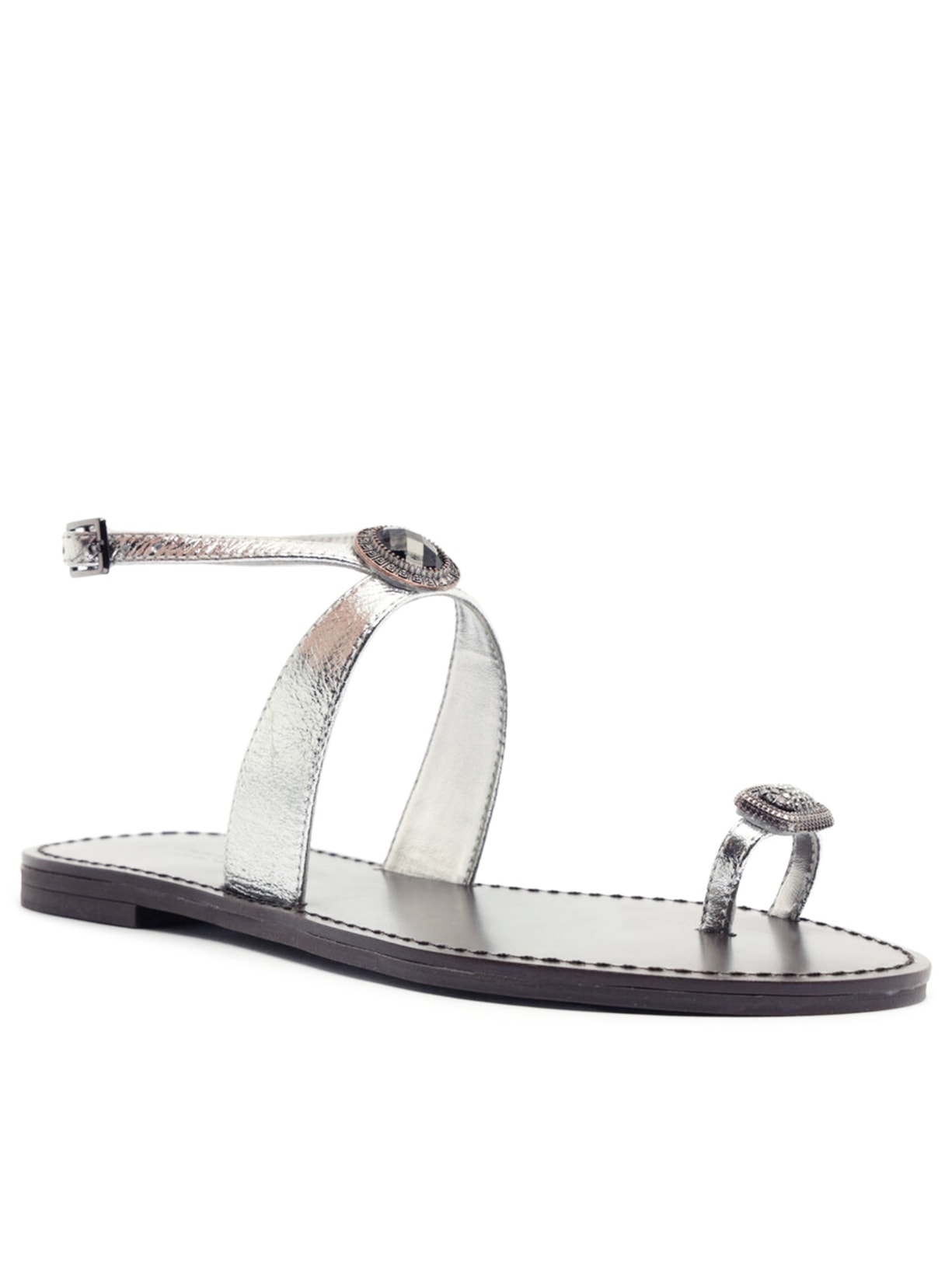 Sandália Feminina Rasteira Pedraria Prateado Arezzo