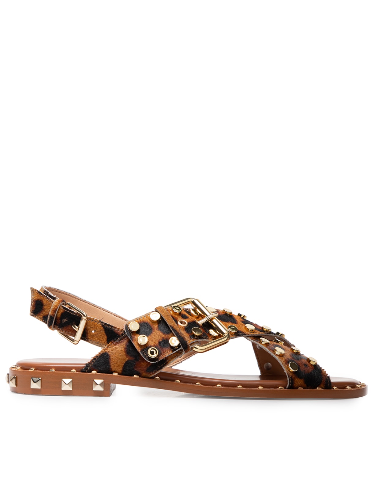 Sandália Feminina Rasteira Rebites Espelhados Onça - Animal Print