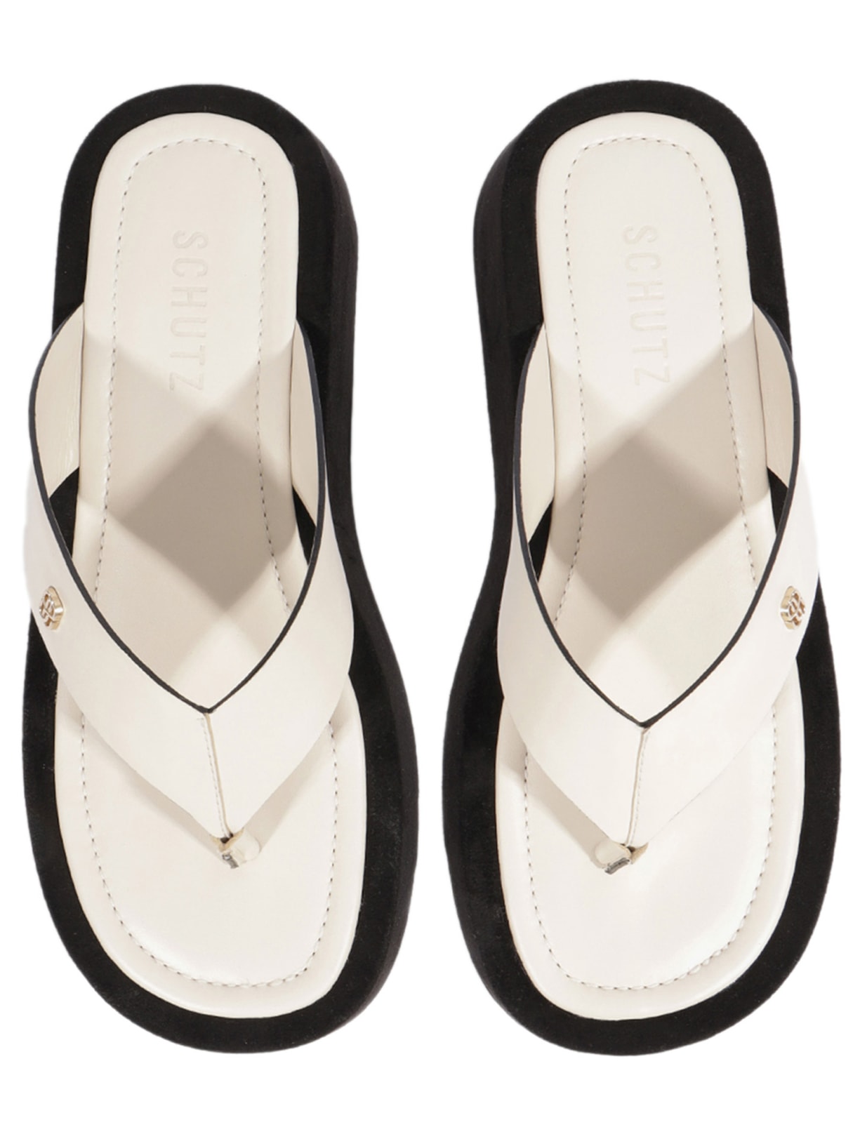 Sandália Feminina Rasteira Shop Flatform Couro Branco Schutz