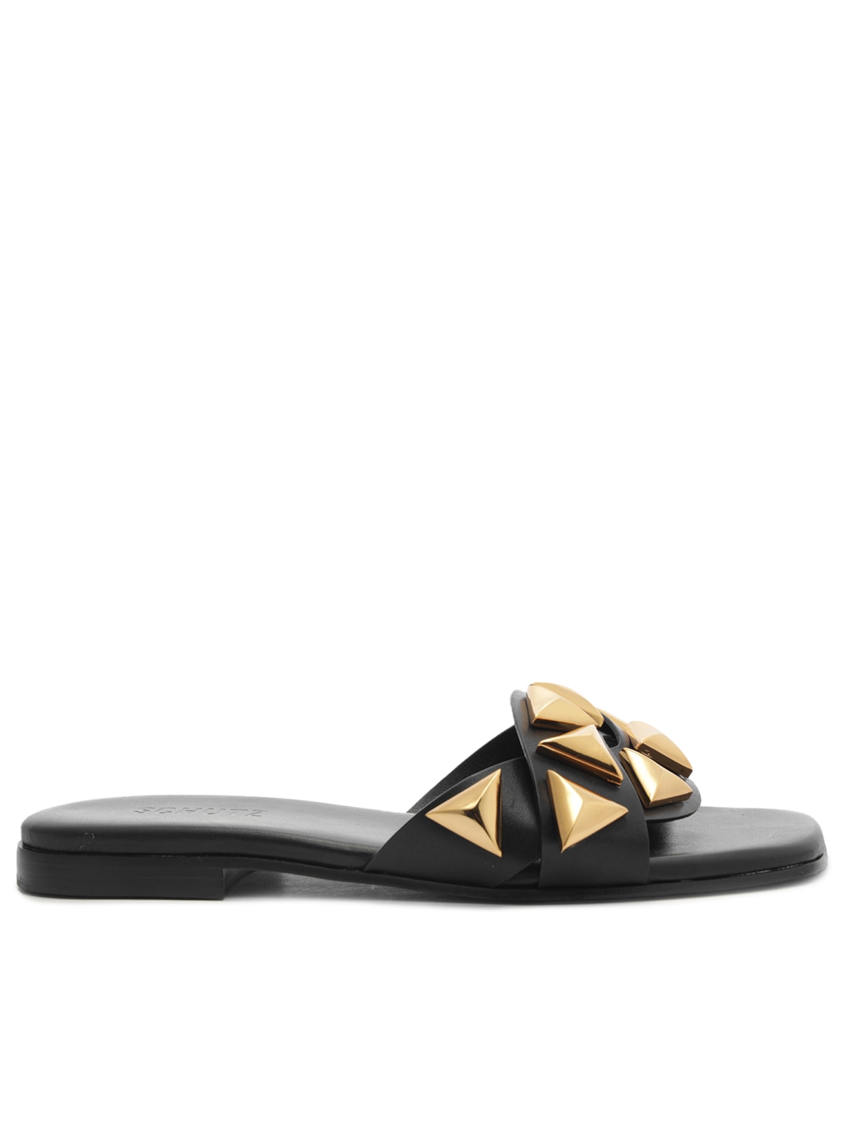 Sandália Feminina Rasteira Sid Couro Triangle - Preto