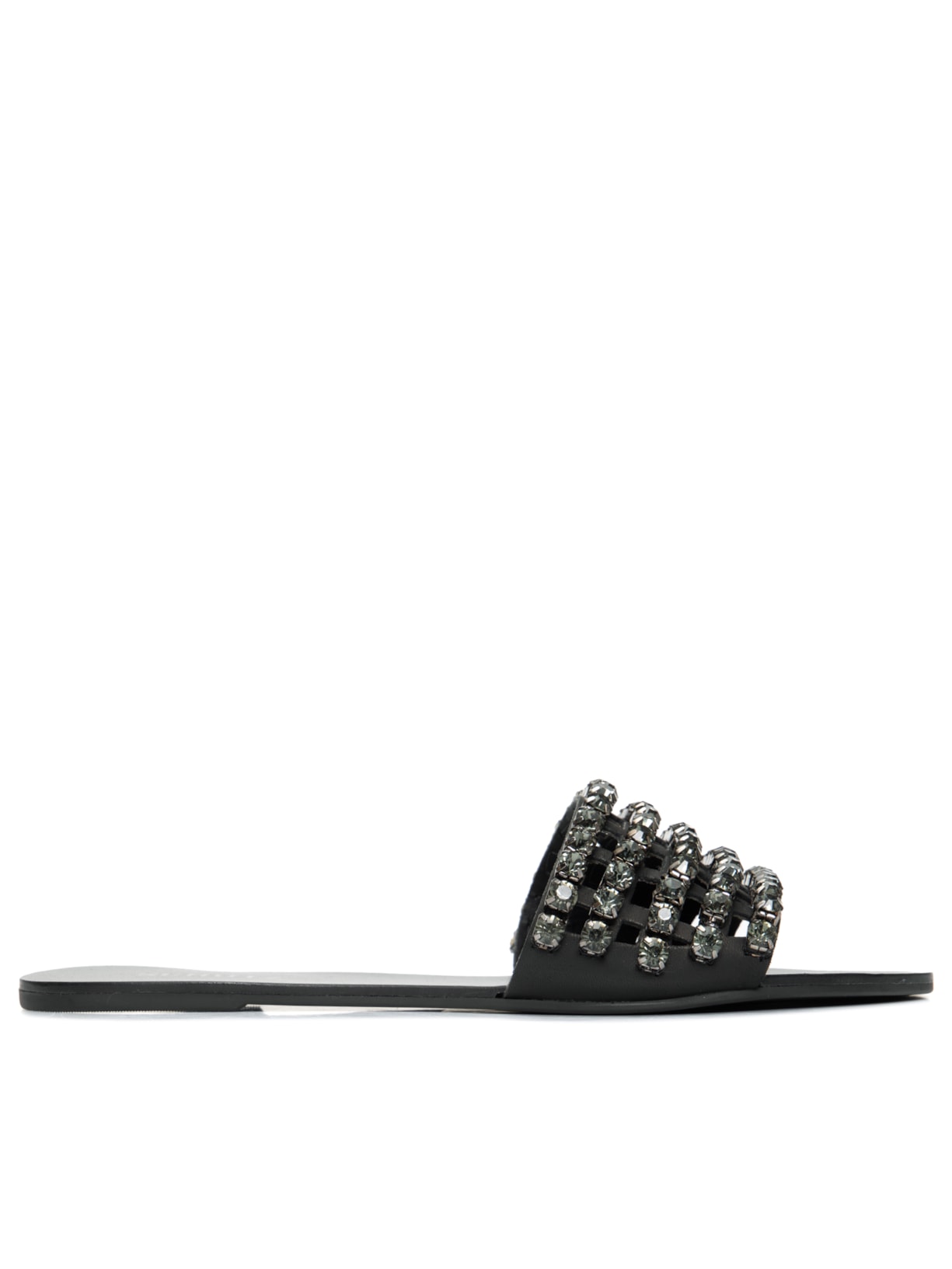 Sandália Feminina Rasteira Slide Pedras Glam - Preto