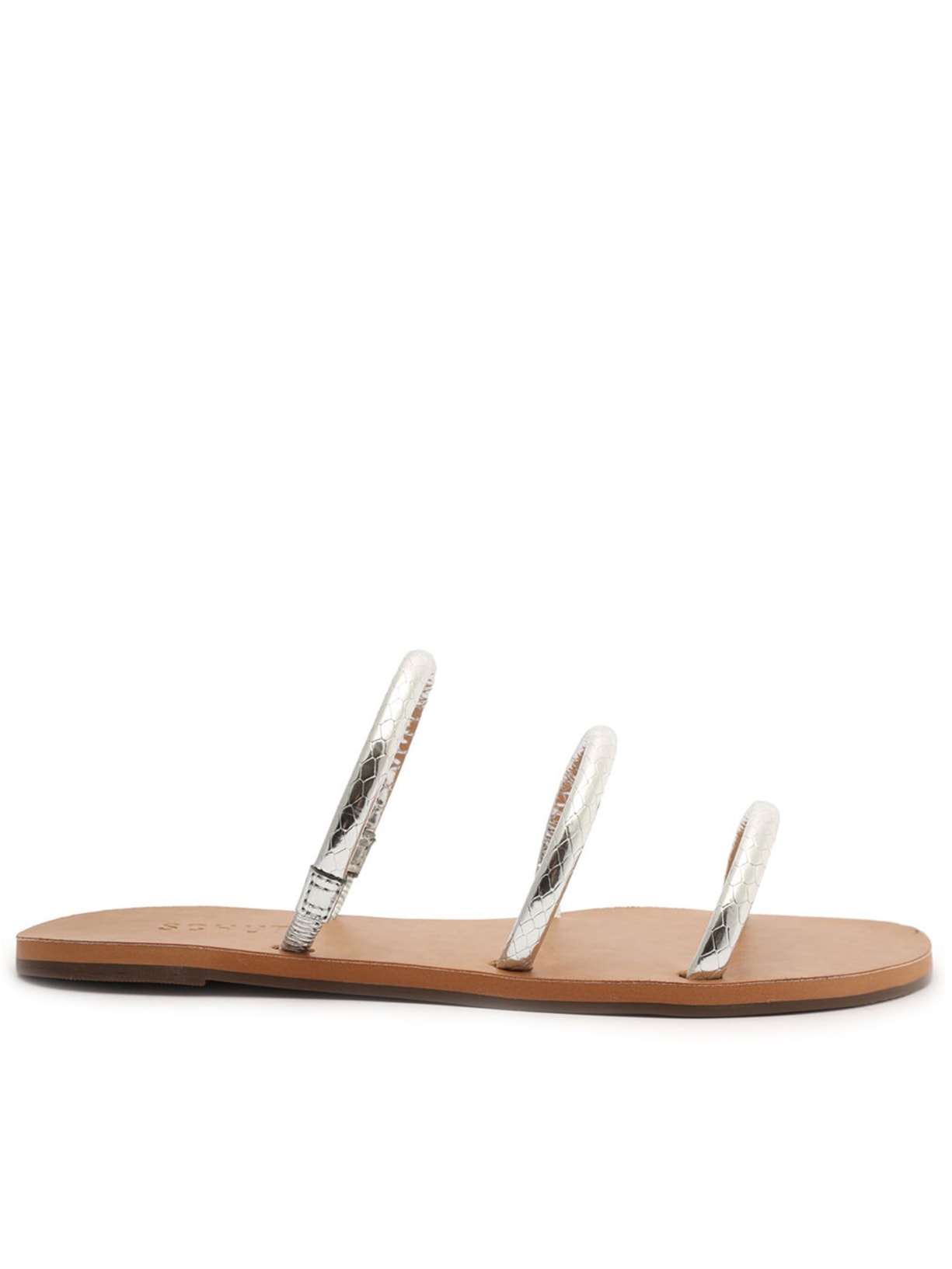 Sandália Feminina Rasteira Slide Tiras Metalizada - Prata