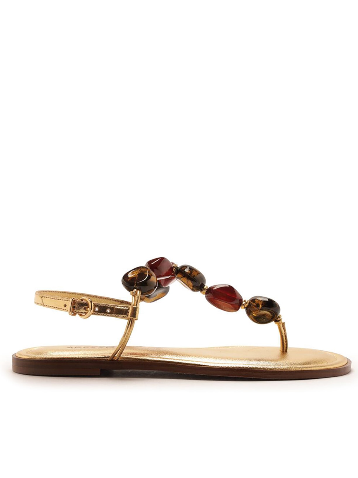 Sandália Feminina Rasteira Slim Pedras Boho - Dourado