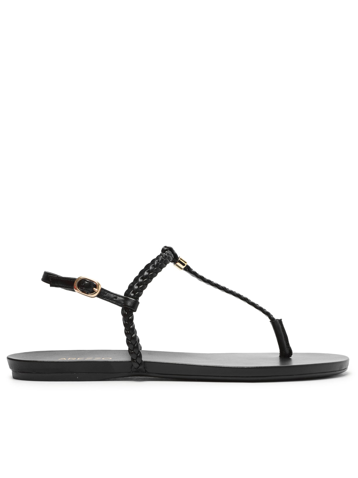 Sandália Feminina Rasteira Slim Tiras Trançadas Preto Arezzo