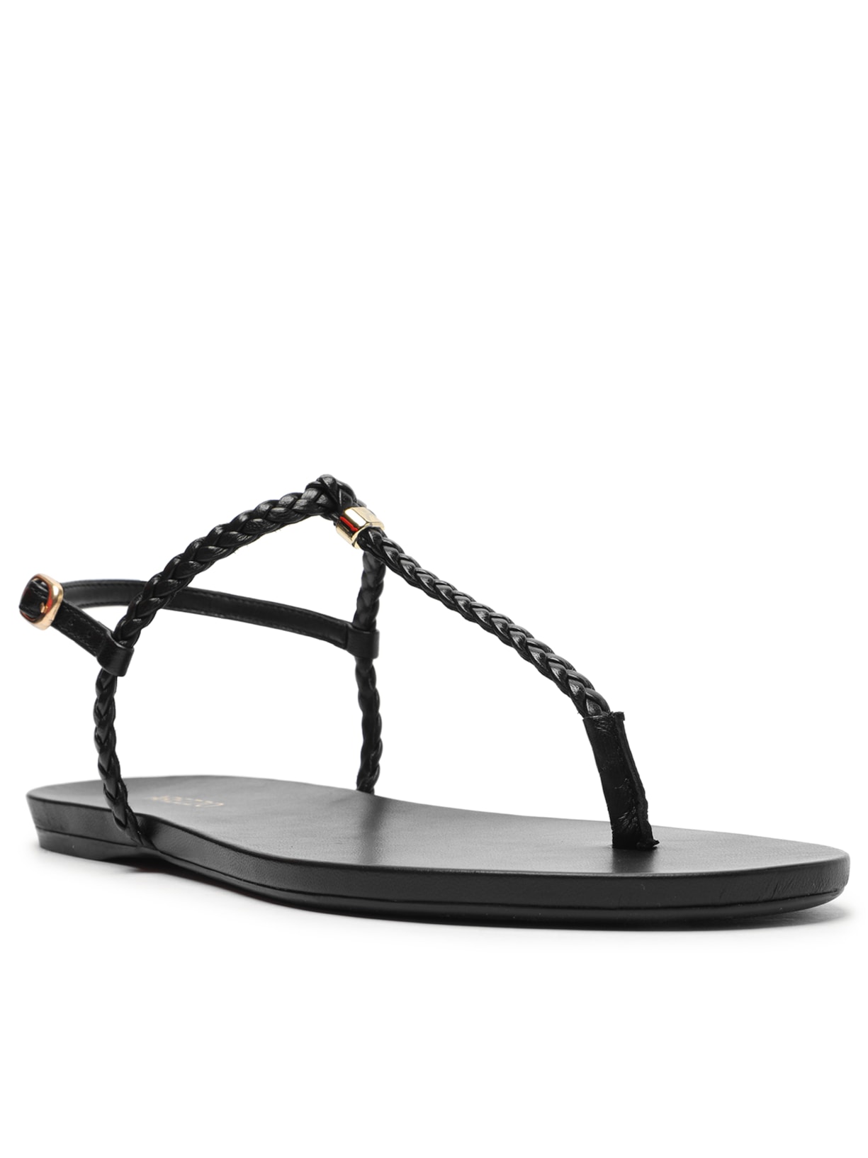 Sandália Feminina Rasteira Slim Tiras Trançadas Preto Arezzo