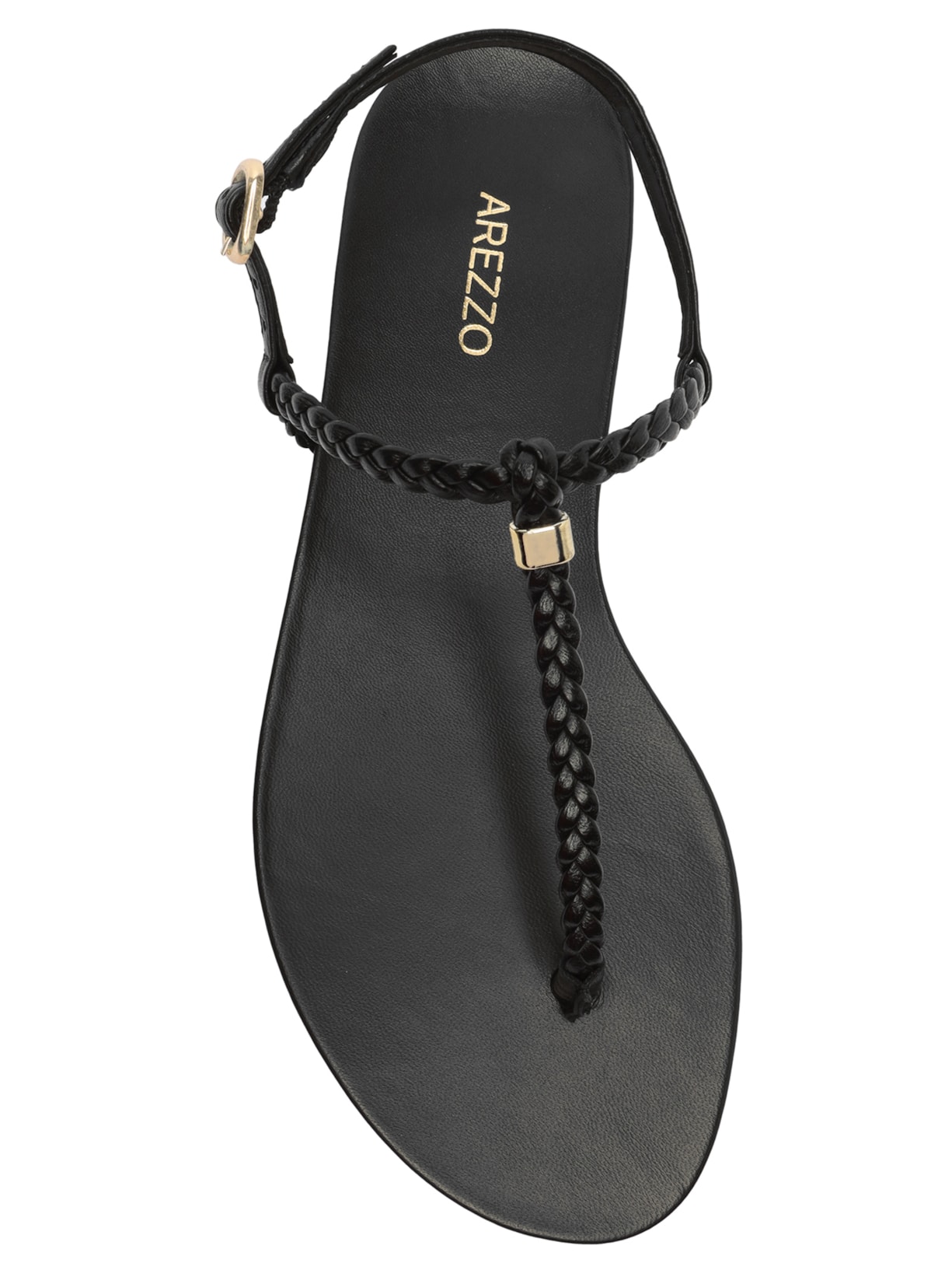 Sandália Feminina Rasteira Slim Tiras Trançadas Preto Arezzo