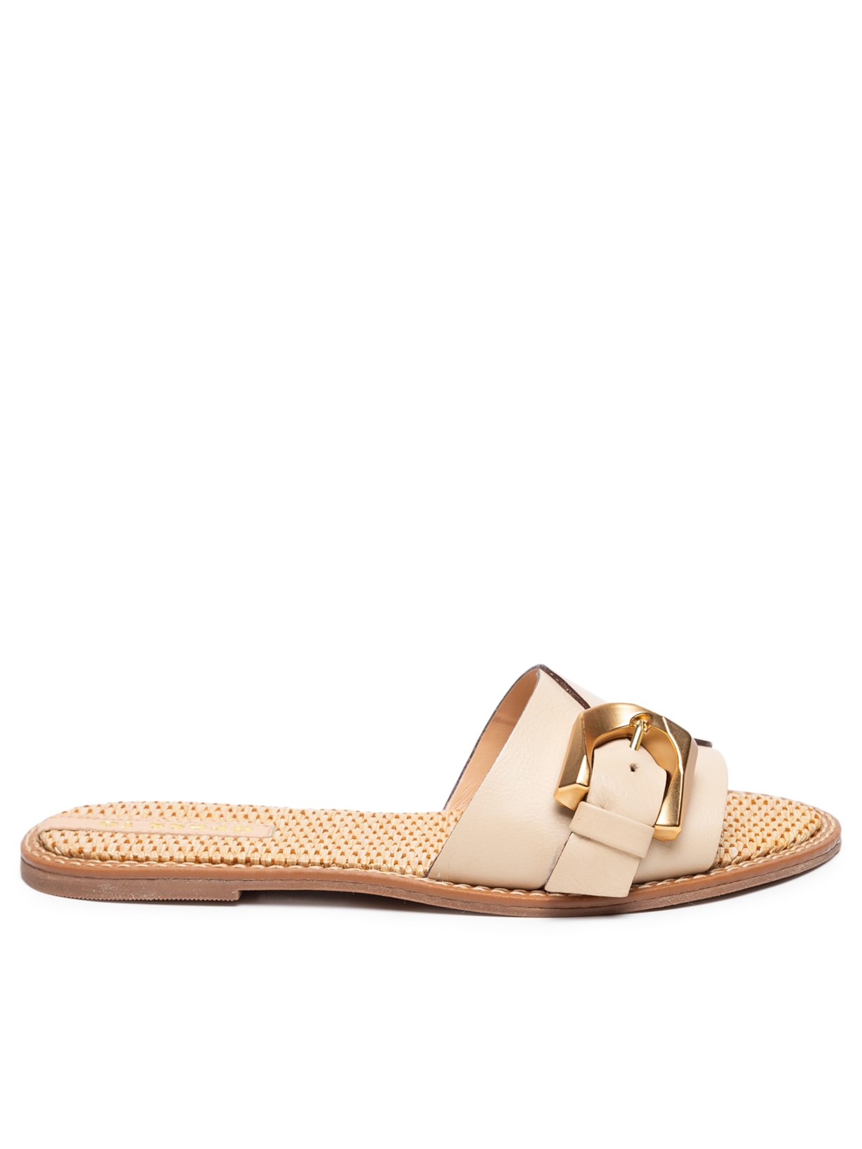 Sandália Feminina Rasteira Tira Com Fivela - Bege