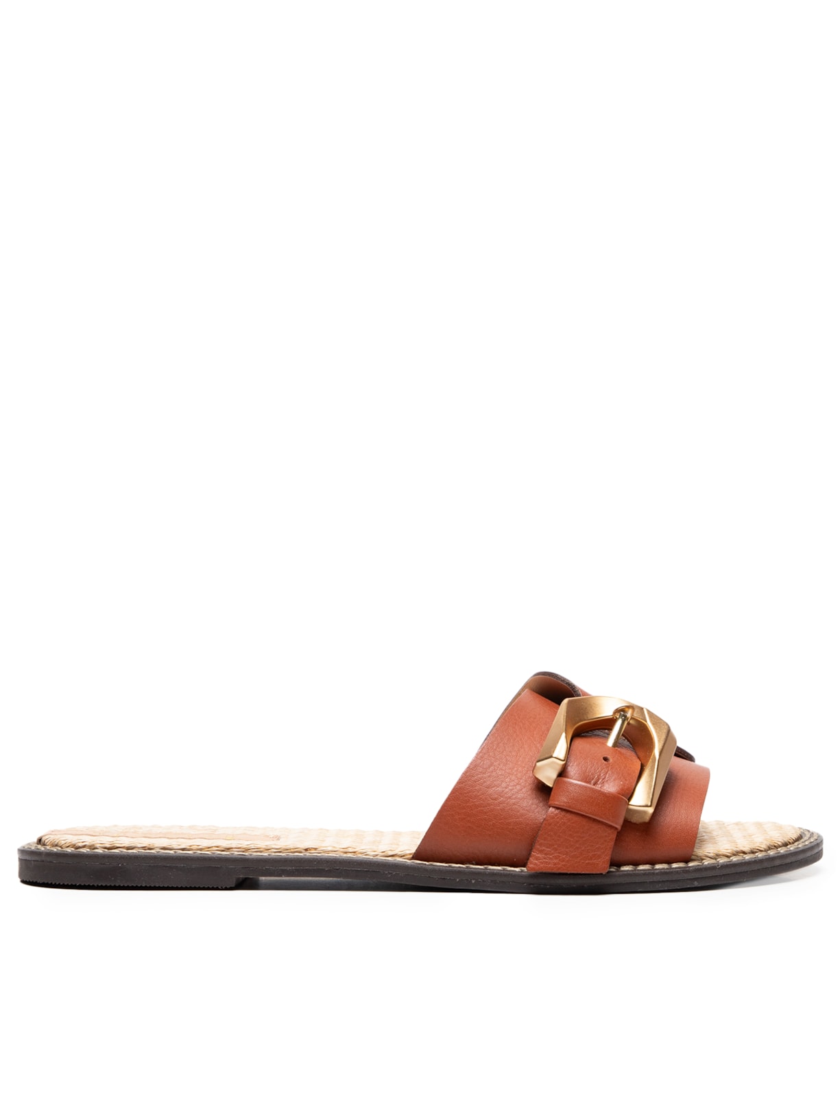 Sandália Feminina Rasteira Tira Com Fivela - Marrom