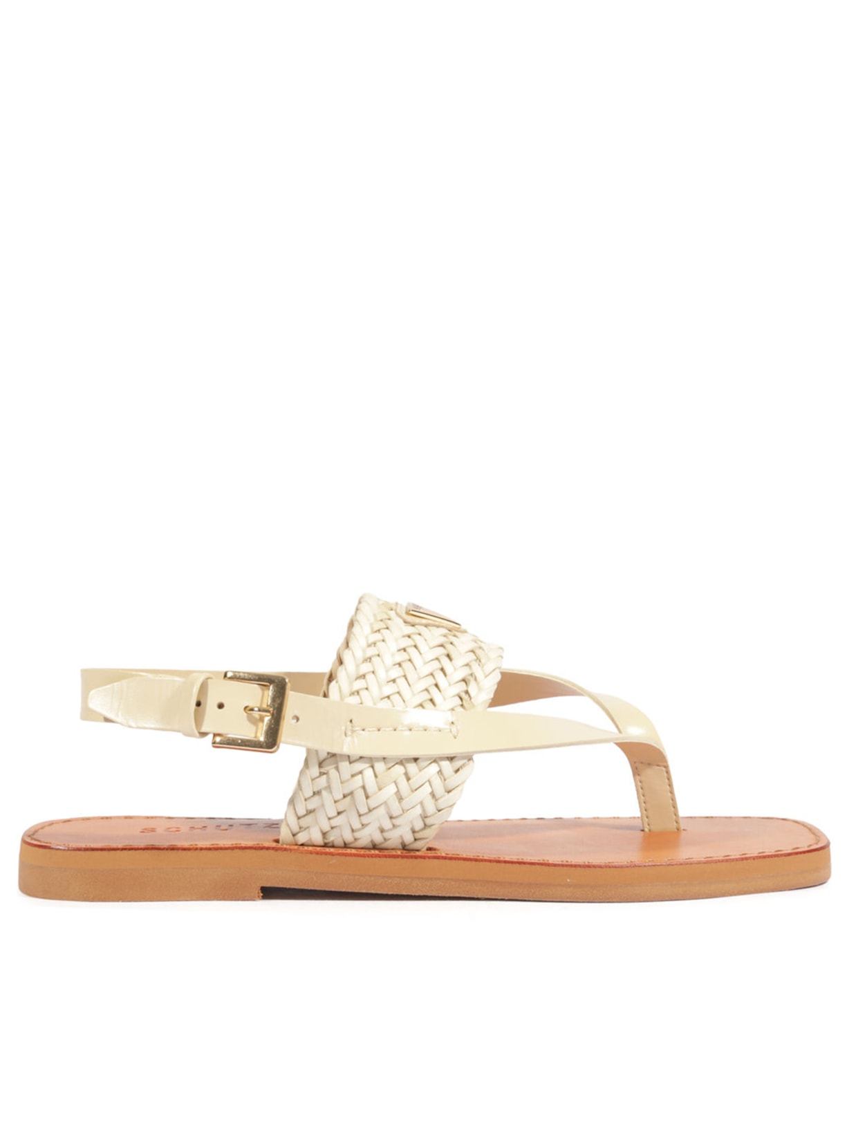Sandália Feminina Rasteira Tira Tressê Couro - Branco