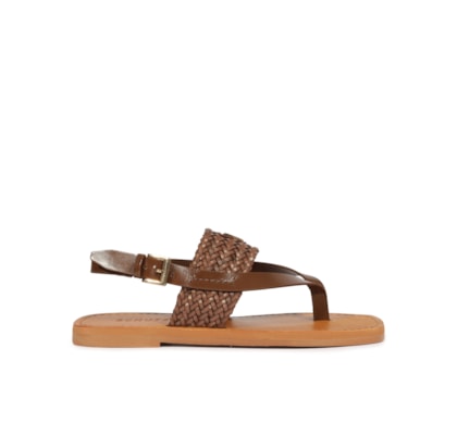 Sandália Feminina Rasteira Tira Tressê Couro - Marrom
