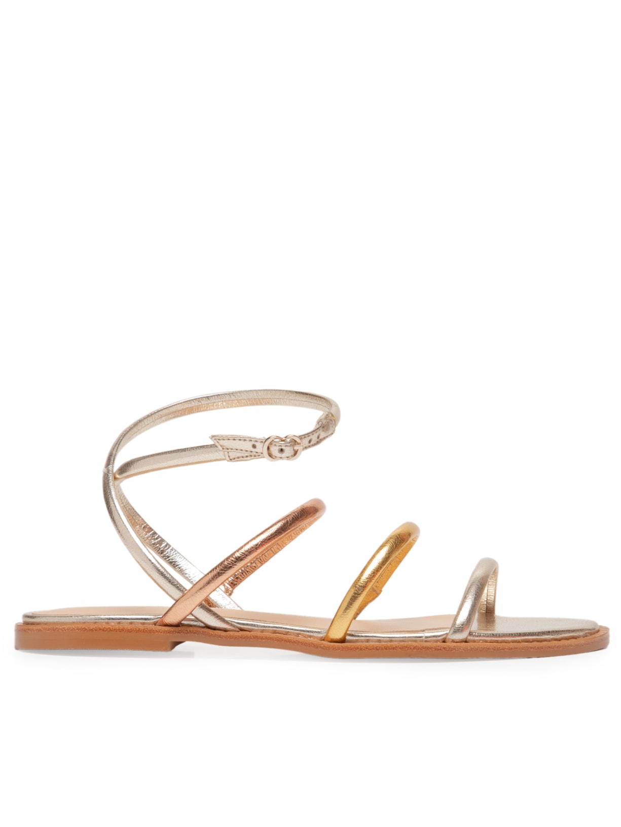 Sandália Feminina Rasteira Tiras Abauladas - Dourado