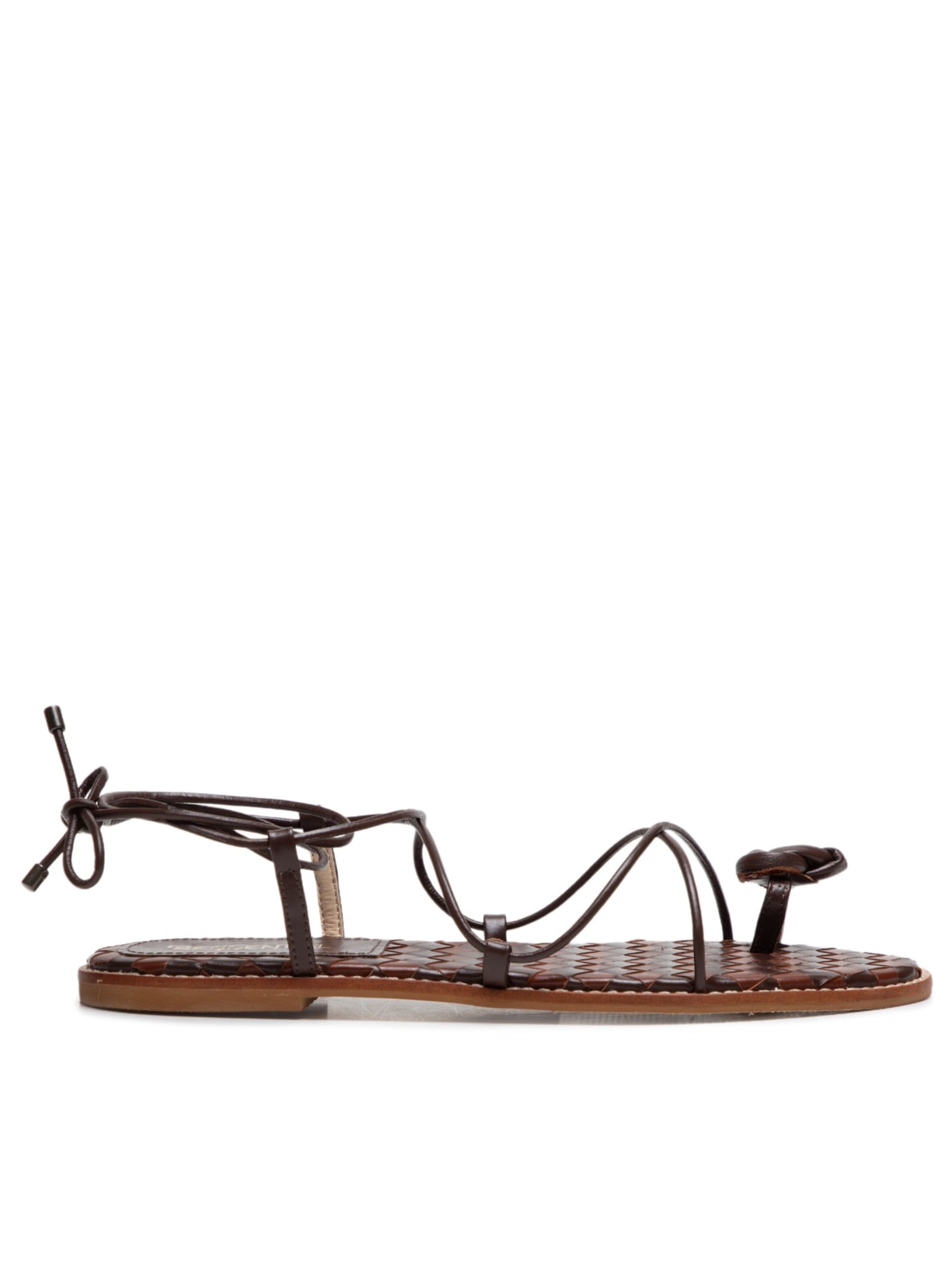 Sandália Feminina Rasteira Tiras Em Couro - Marrom