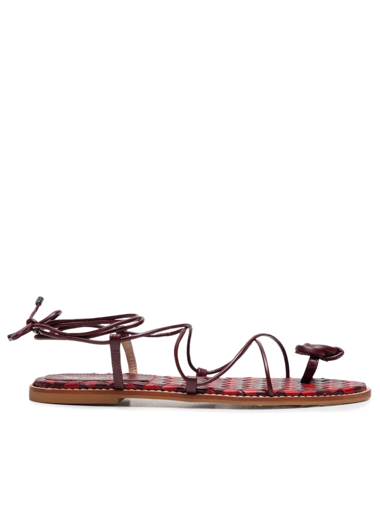 Sandália Feminina Rasteira Tiras Em Couro - Vinho