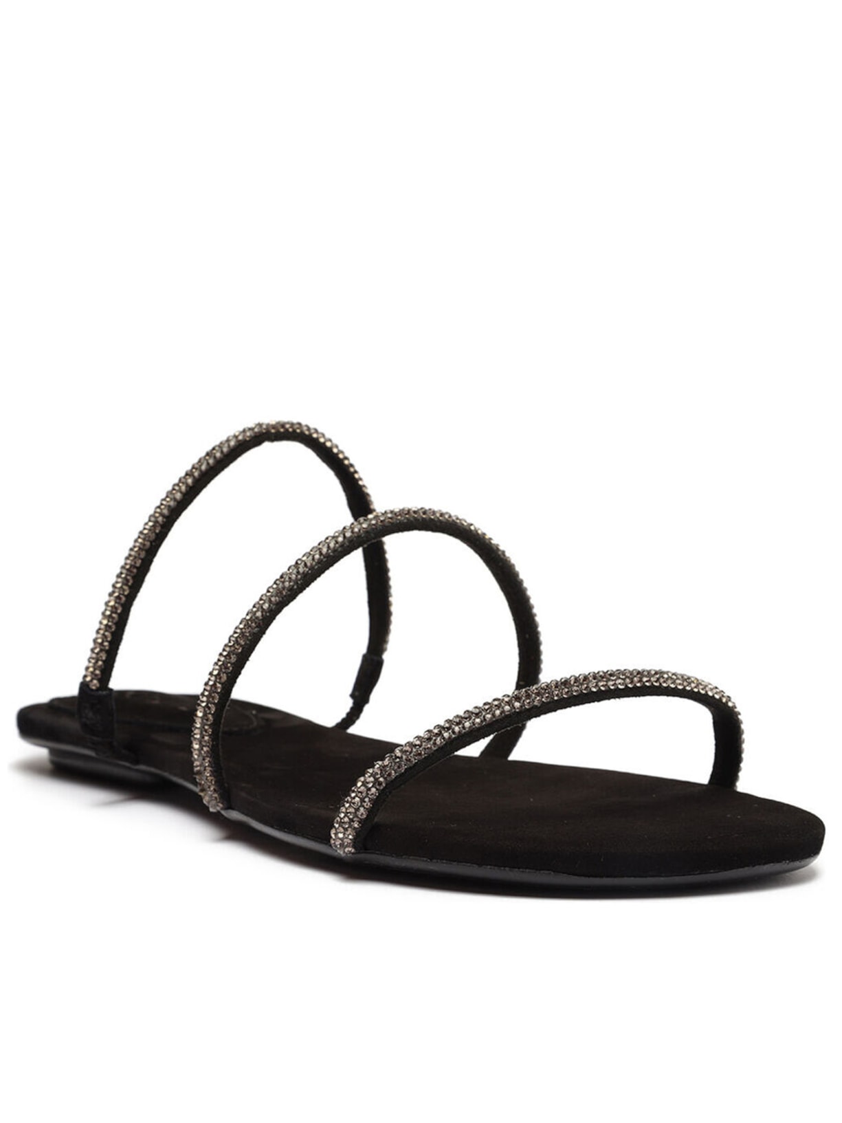 Sandália Feminina Rasteira Tiras Glam - Preto