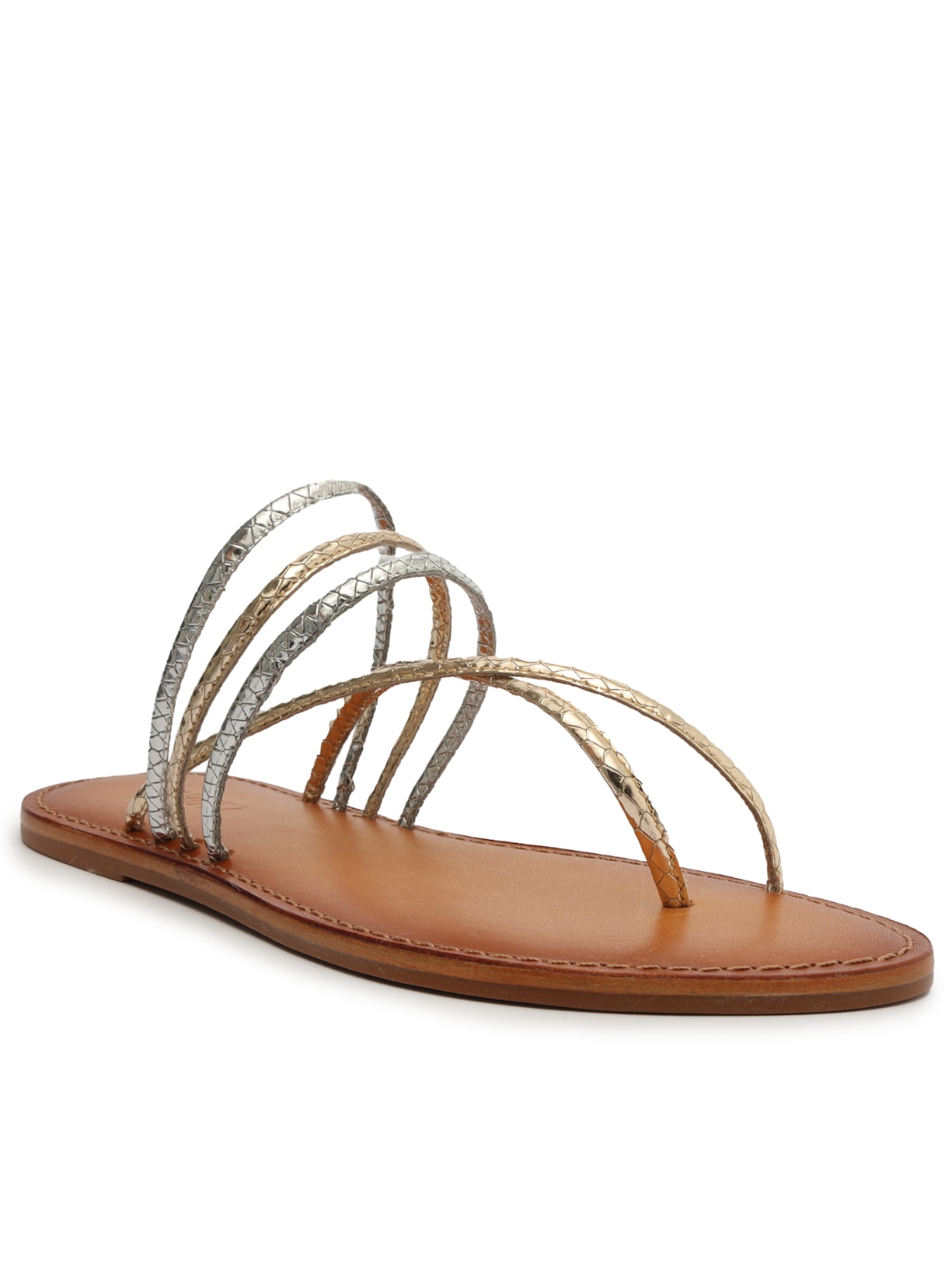 Sandália Feminina Rasteira Tiras Metalizadas Dourado Schutz