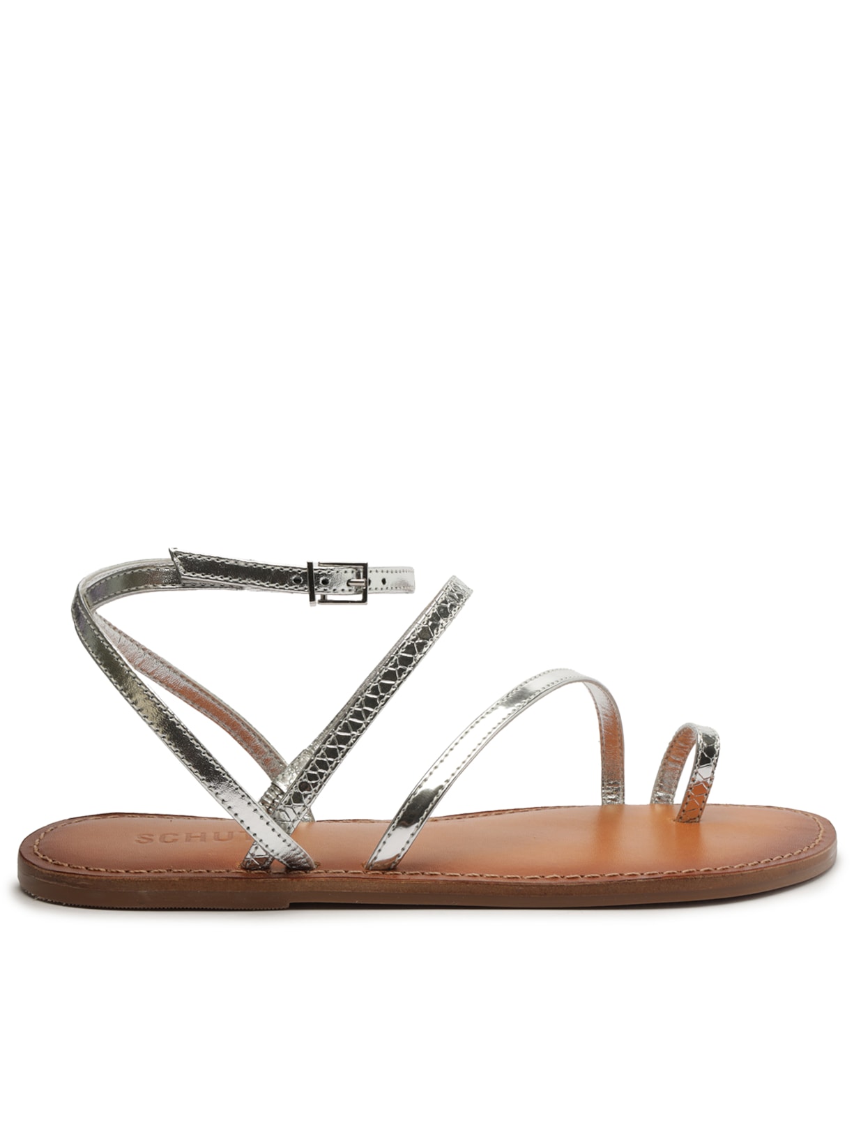 Sandália Feminina Rasteira Tiras Metalizadas - Prata