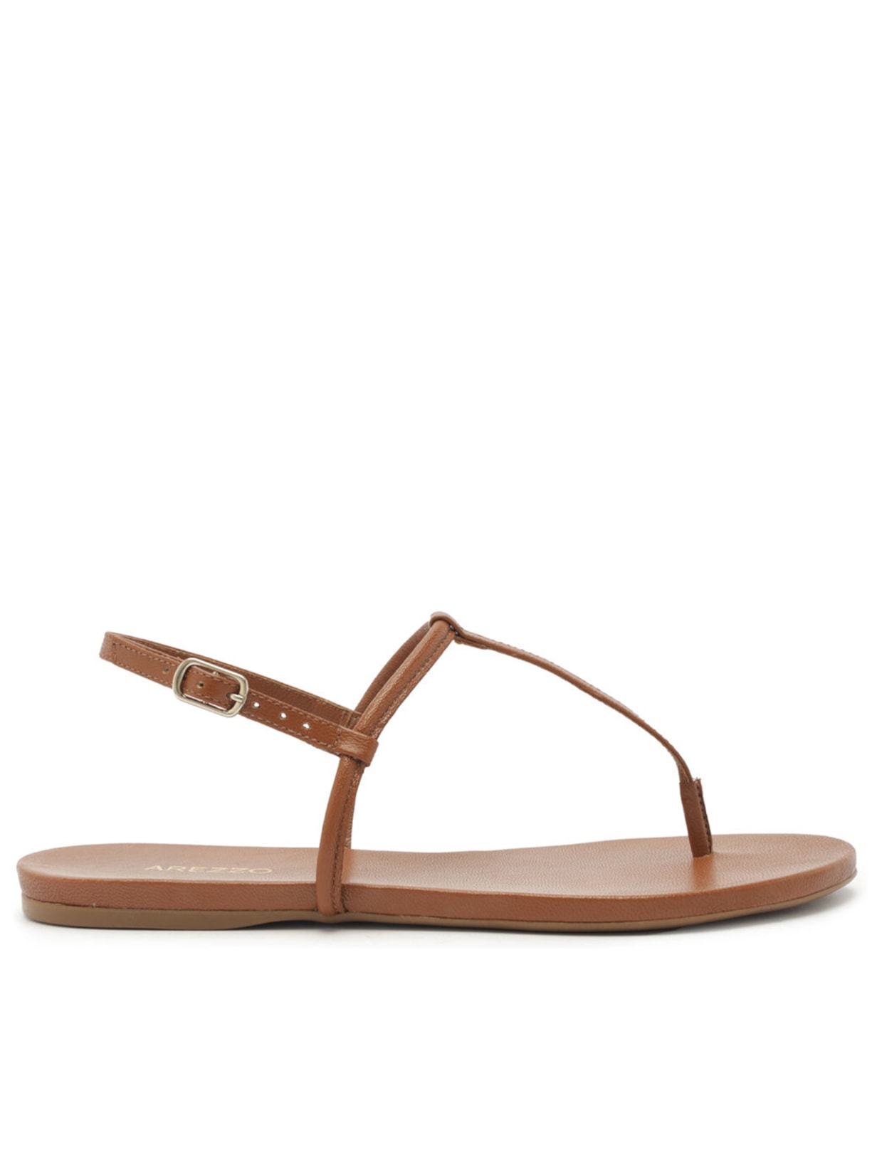 Sandália Feminina Rasteira Tiras Slim Básica Marrom Arezzo