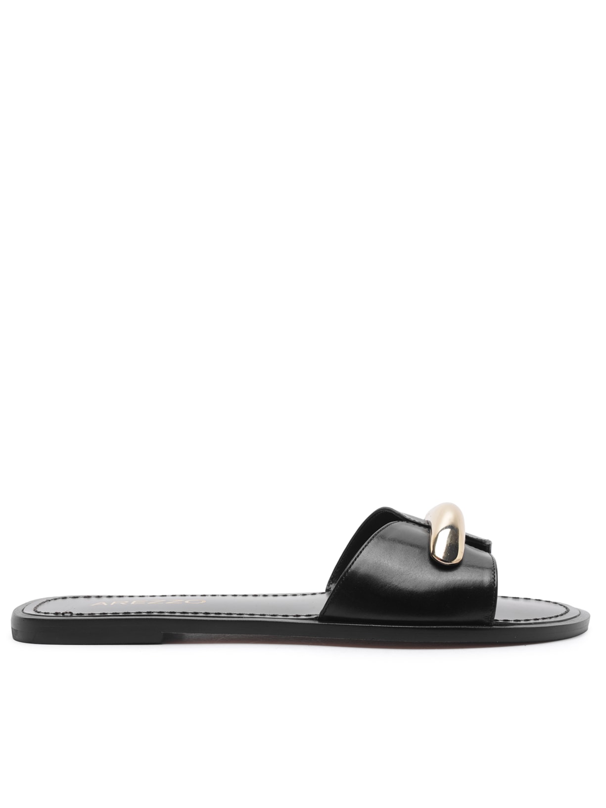 Sandália Feminina Rasteira Tourino Leather Preto Arezzo