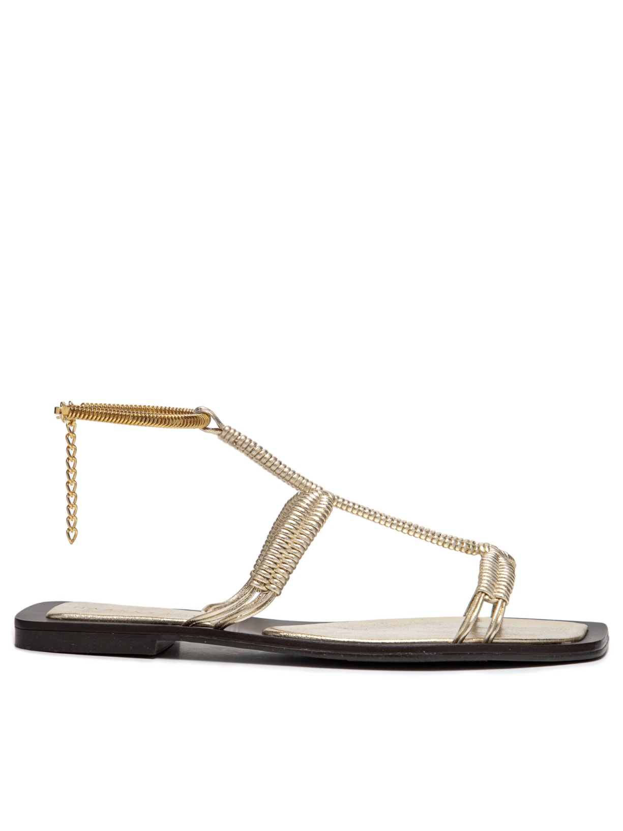 Sandália Feminina Rasteira Trançada Em Couro - Dourado