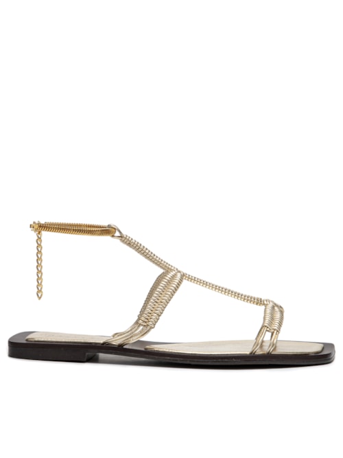 Sandália Feminina Rasteira Trançada Em Couro - Dourado