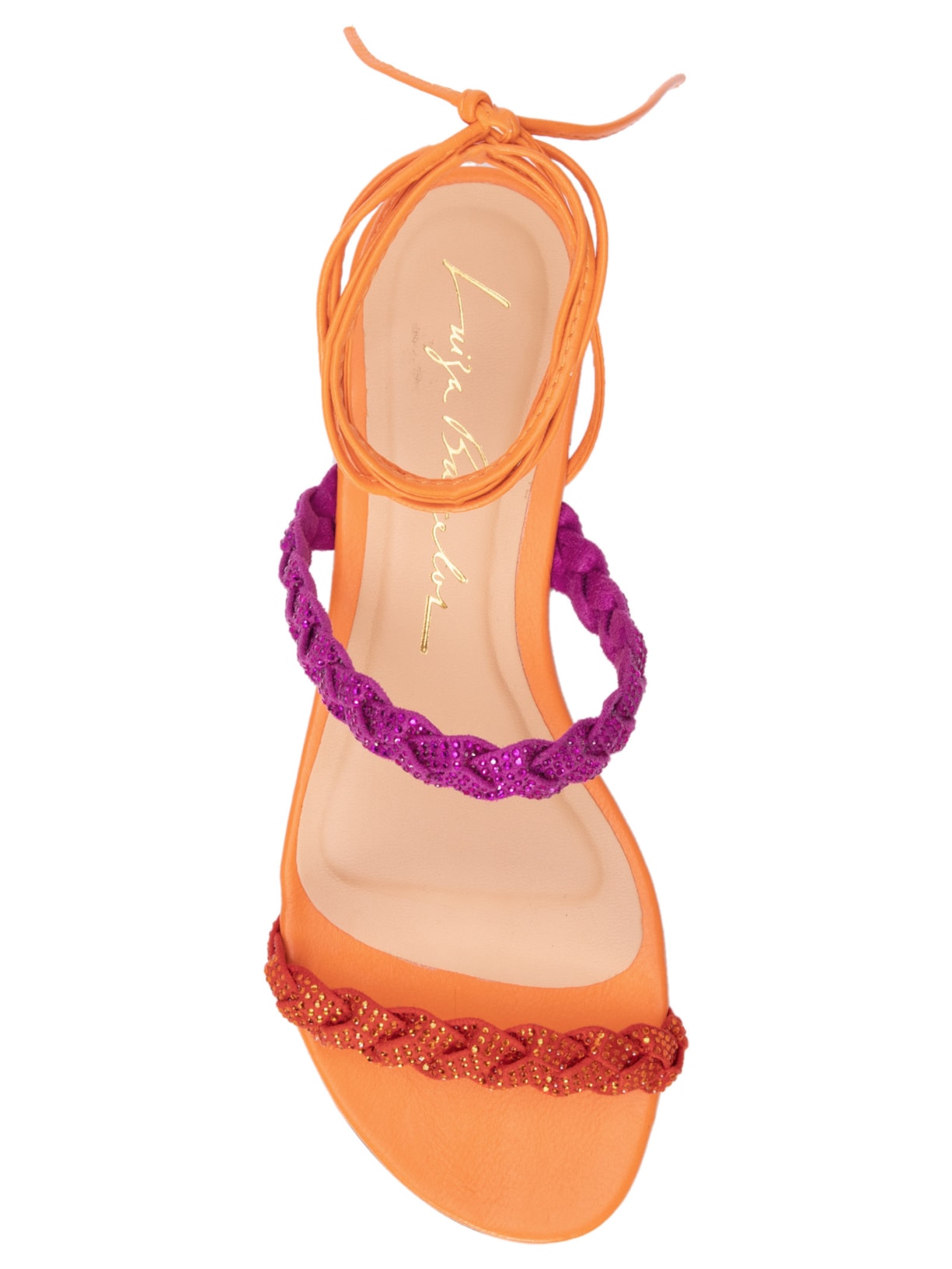 Sandália Feminina Rasteira Tranças Camurça Hotfix Laranja Luiza Barcelos