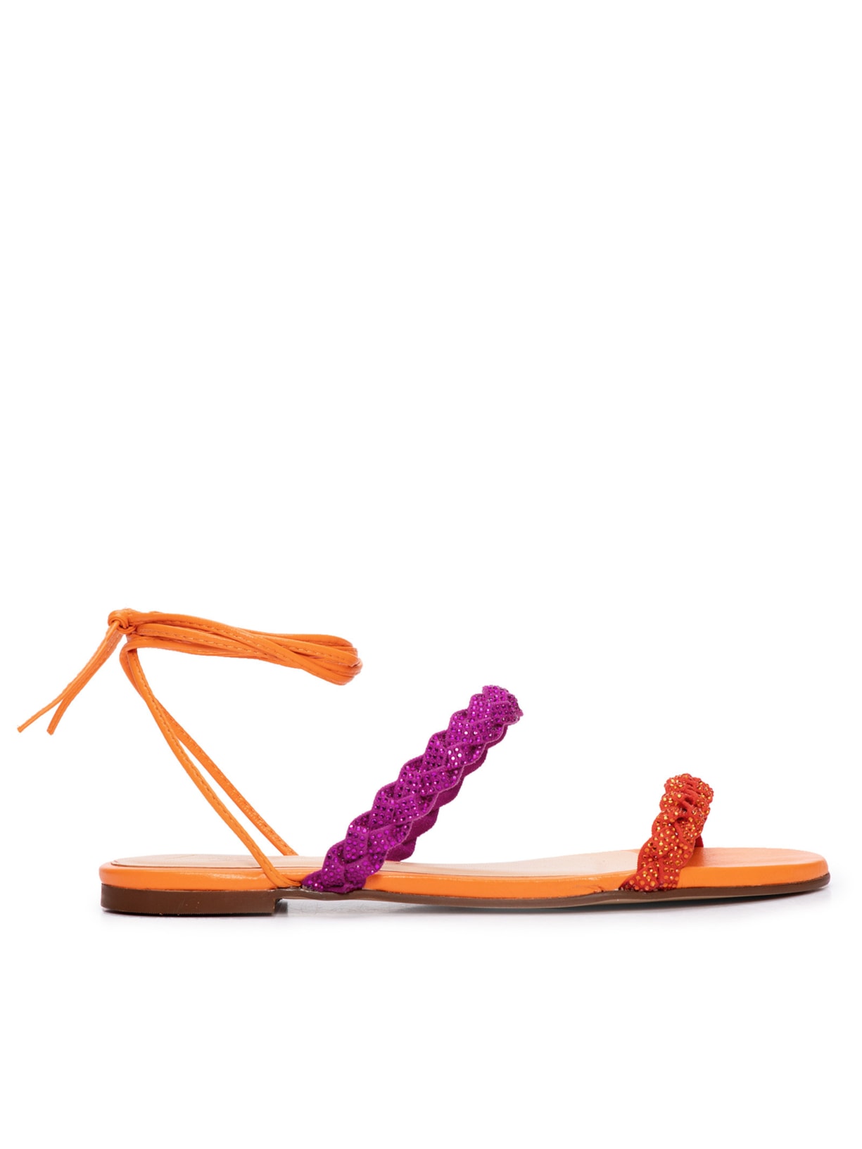 Sandália Feminina Rasteira Tranças Camurça Hotfix Laranja Luiza Barcelos