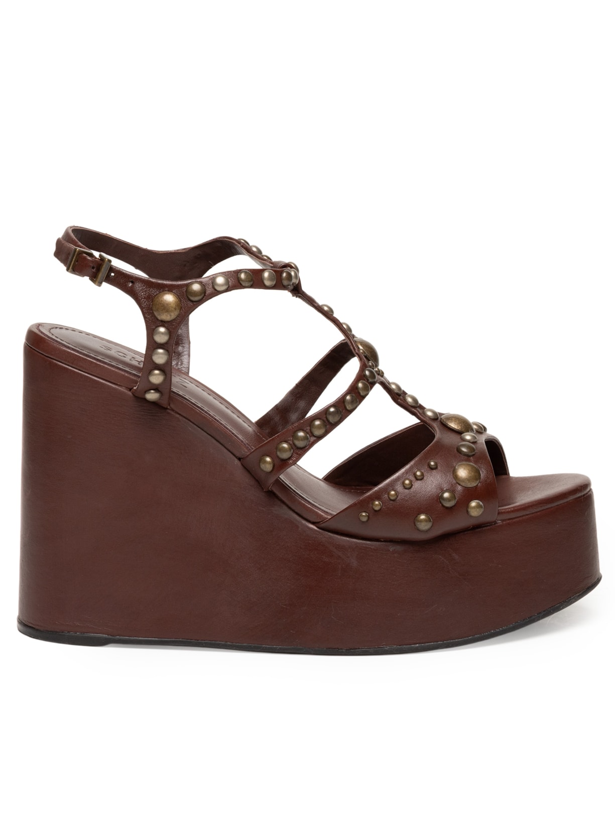 Sandália Feminina Romani Plataforma Couro - Marrom