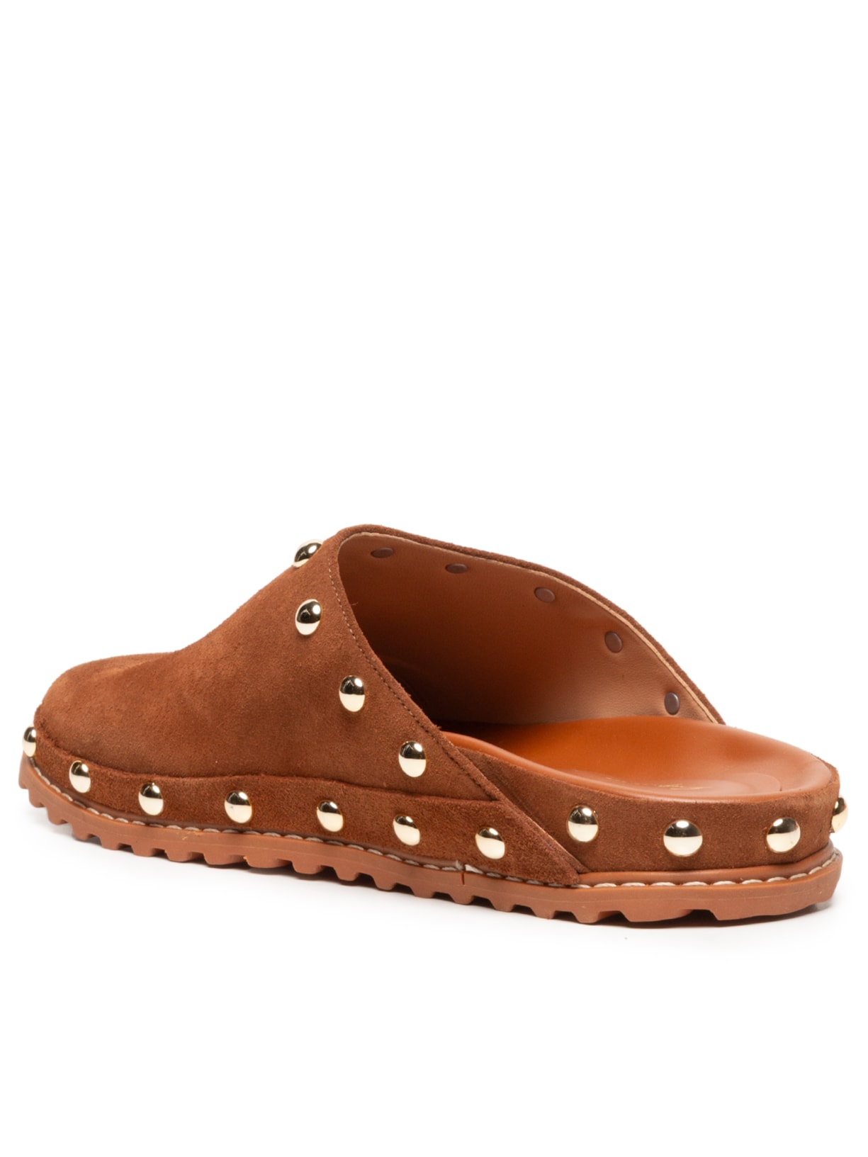 Sandália Feminina Sabot Em Camurça Caramelo Com Studs Bege Luiza Barcelos