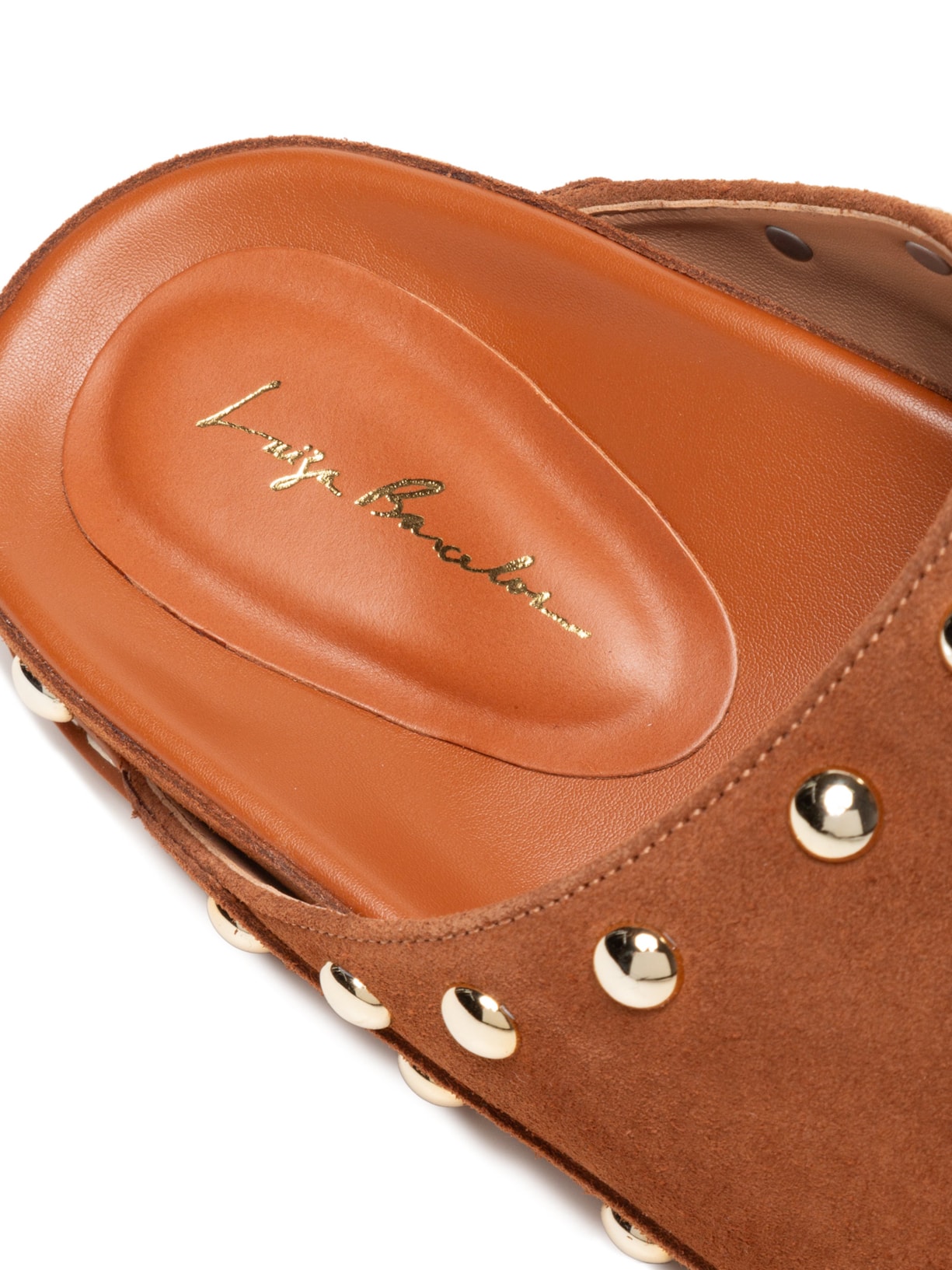 Sandália Feminina Sabot Em Camurça Caramelo Com Studs Bege Luiza Barcelos