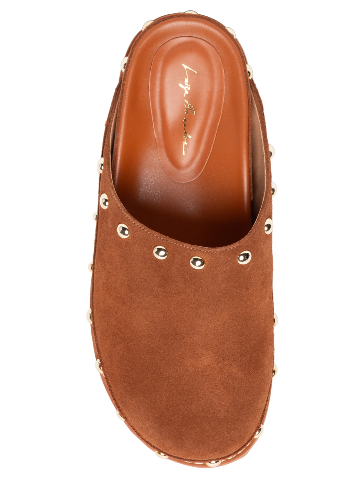 Sandália Feminina Sabot Em Camurça Caramelo Com Studs Bege Luiza Barcelos