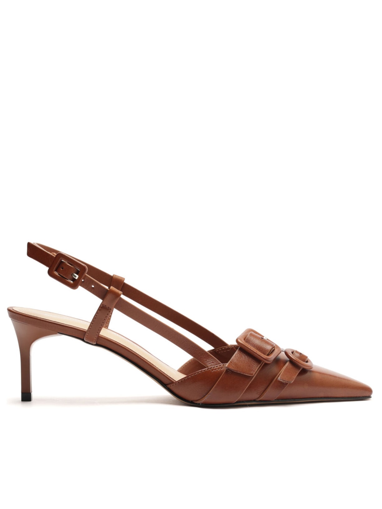 Sandália Feminina Salto Alto Couro Atanado Soft Ocra - Marrom