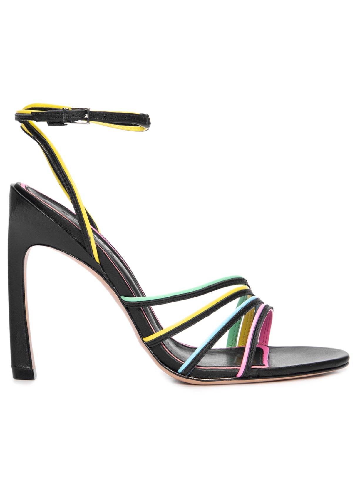 Sandália Feminina Salto Alto Couro Recortes - Preto