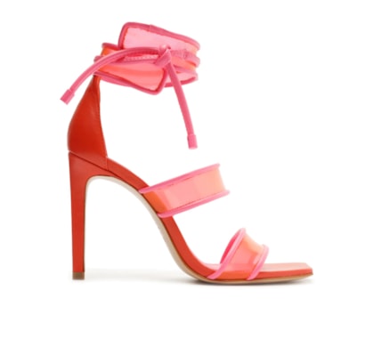 Sandália Feminina Salto Alto Thalia Vinil Amarração - Vermelho