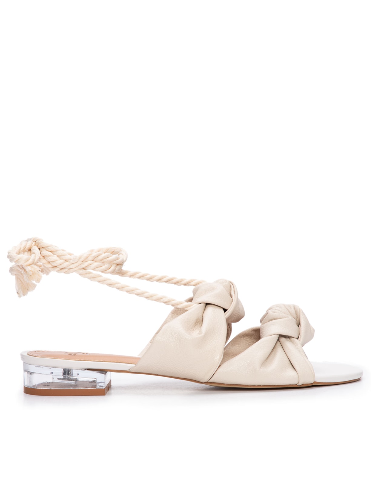 Sandália Feminina Salto Baixo Amarração - Off White