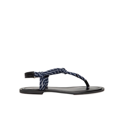 Sandália Feminina Salto Baixo Em Couro - Azul