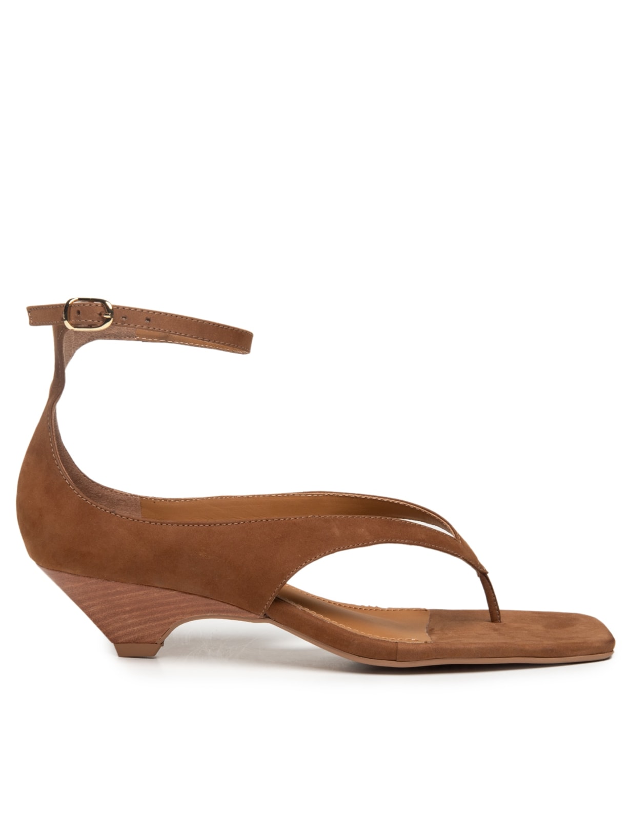 Sandália Feminina Salto Baixo Em Couro - Marrom