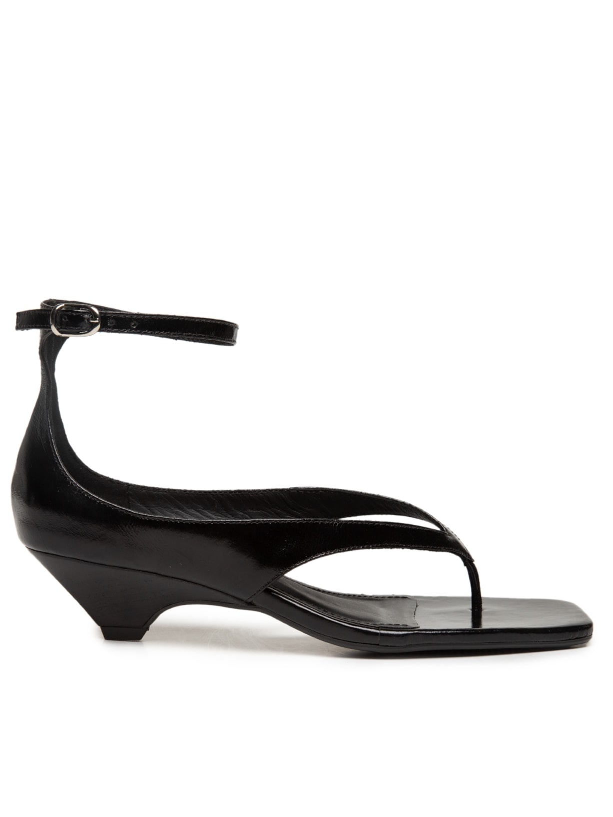 Sandália Feminina Salto Baixo Em Couro - Preto