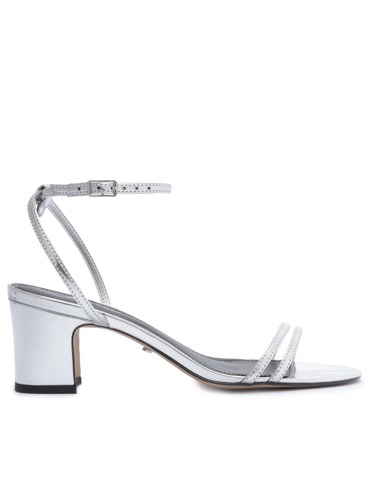 Sandália Feminina Salto Barra Tiras Elos - Prata