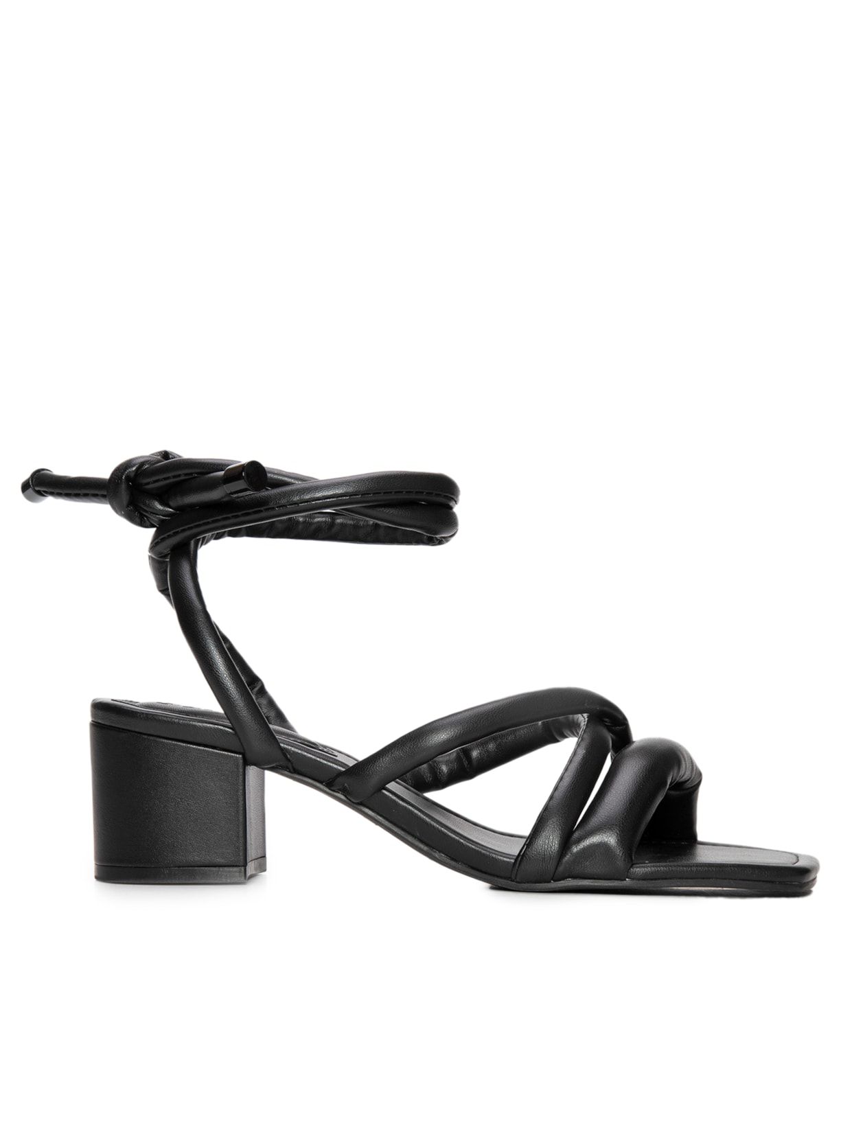 Sandália Feminina Salto Bloco Amarração Puffy - Preto