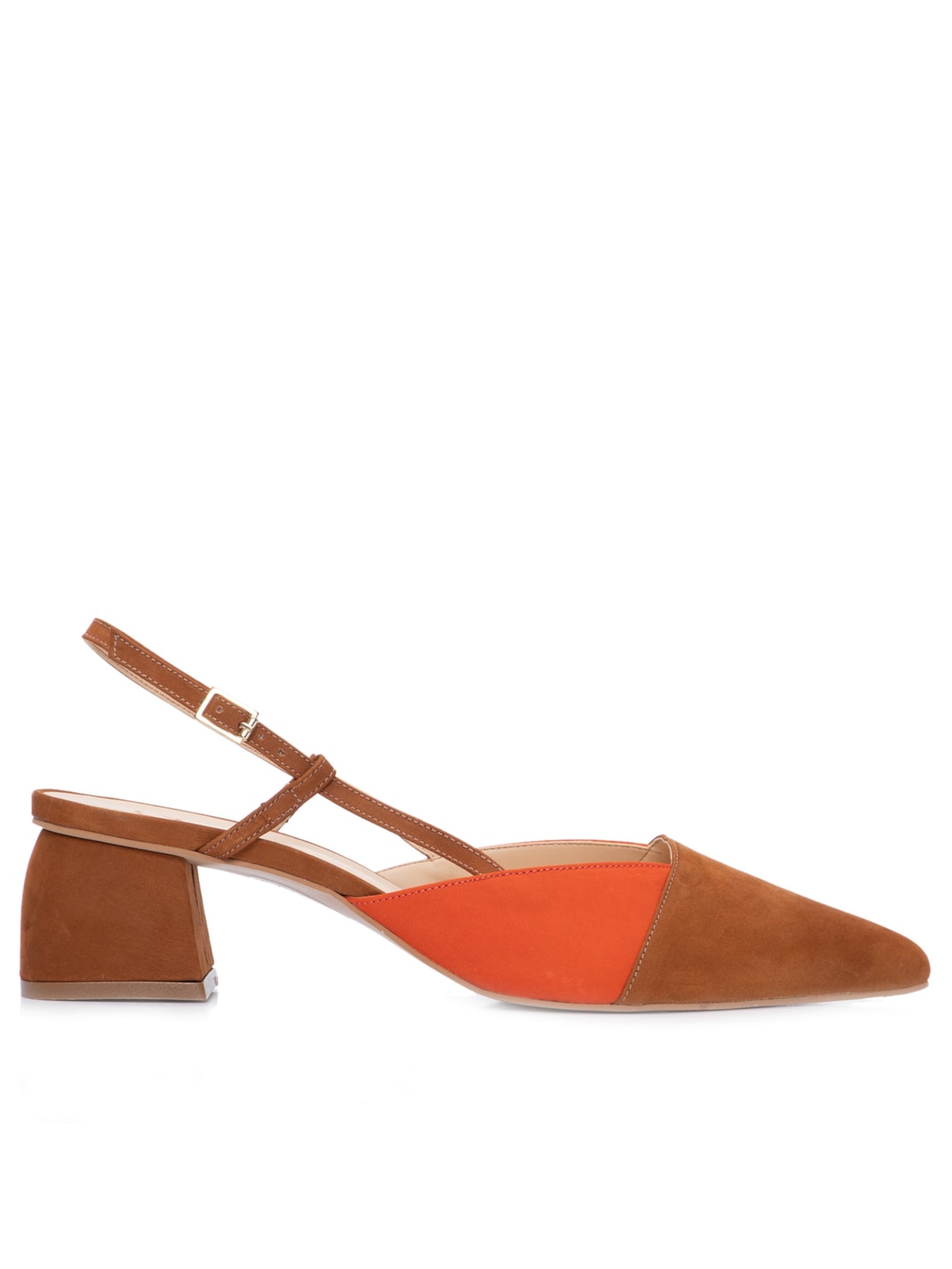 Sandália Feminina Salto Bloco Bicolor - Marrom