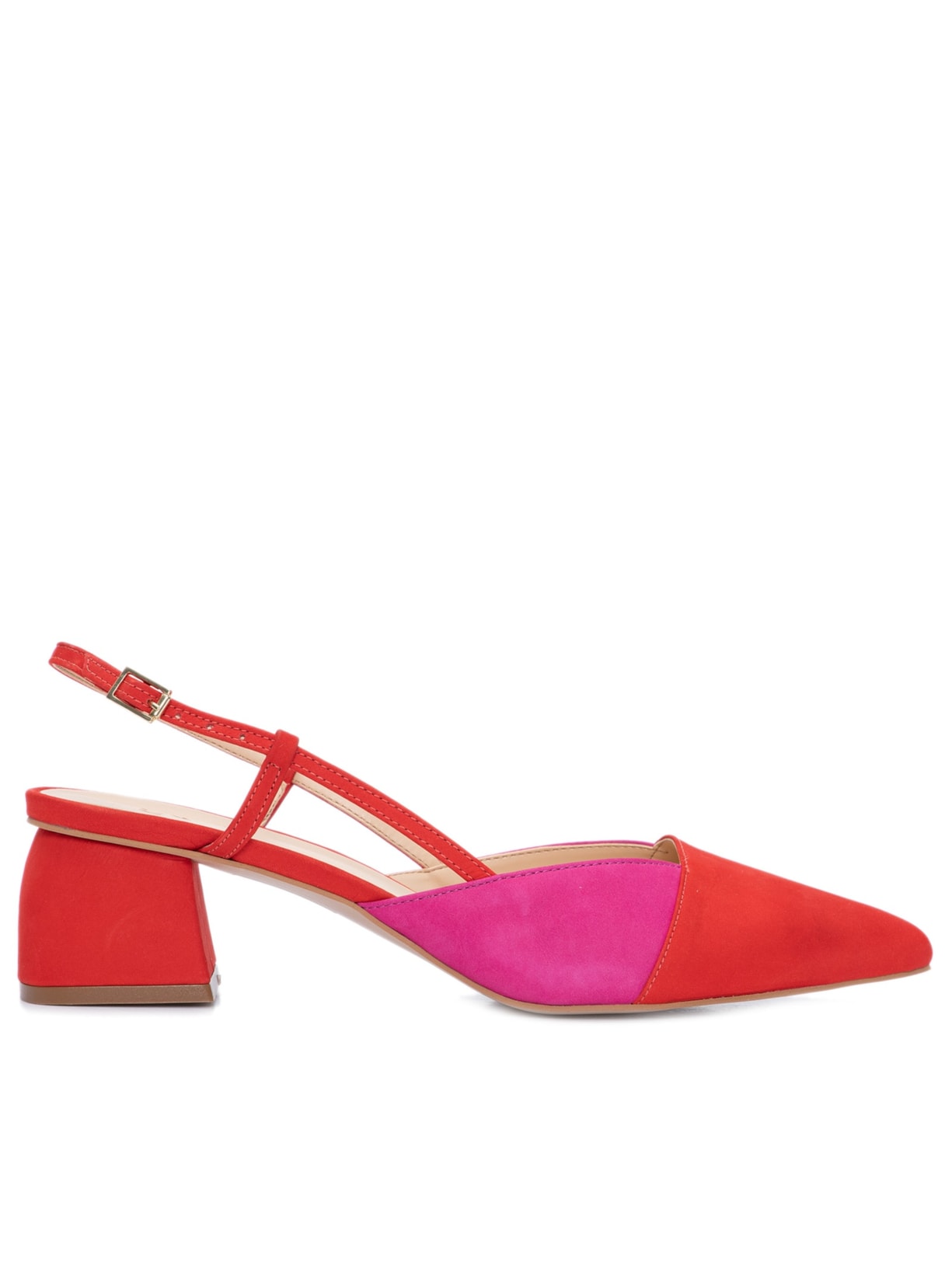 Sandália Feminina Salto Bloco Bicolor - Vermelho