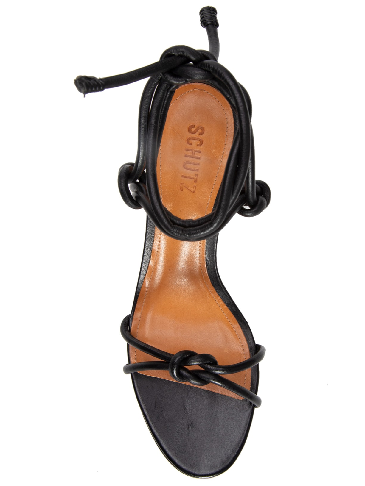 Sandália Feminina Salto Bloco Couro Amarração Knot Preto Schutz